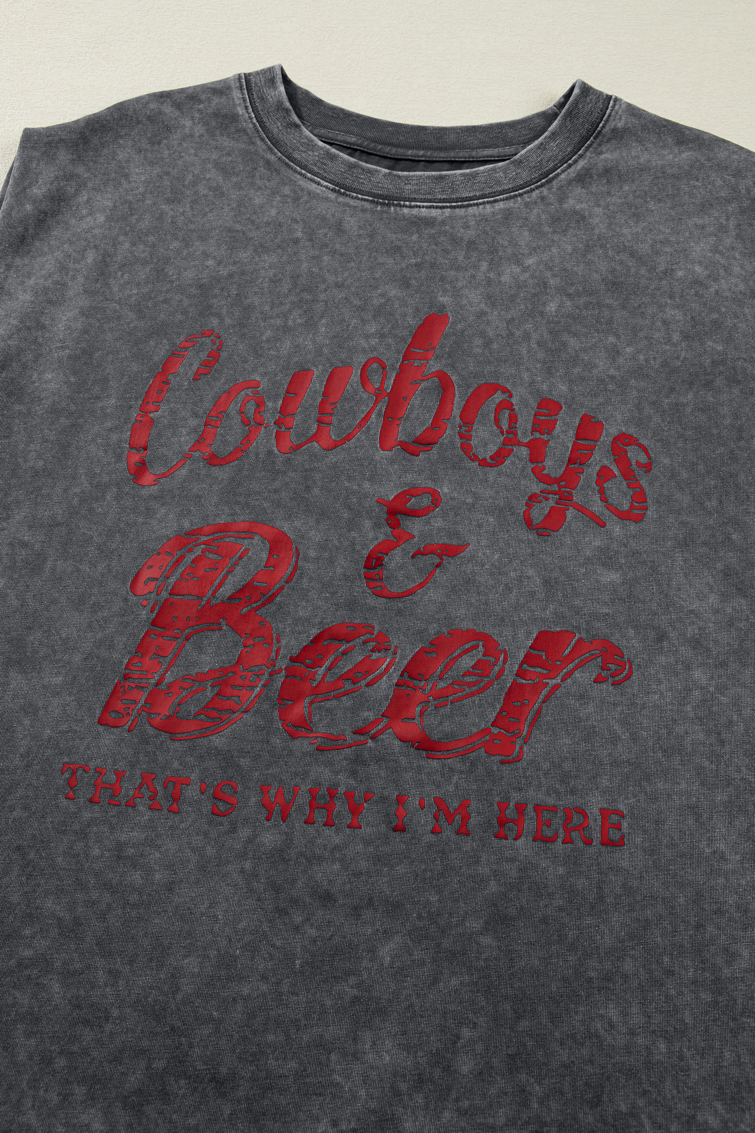 Smoke Gray Cowboy & Beer Western Graphic Mineral Wash Tank Top