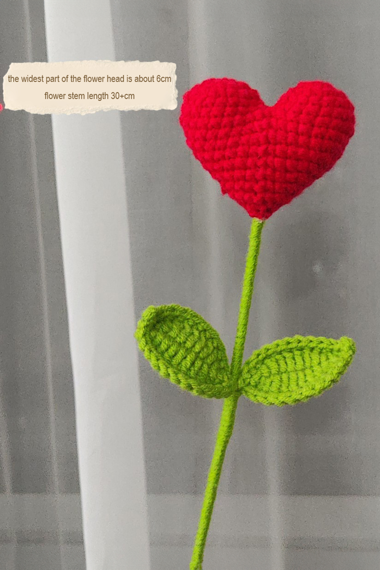Fiery Red 1 Piece Handmade Crochet Heart Shaped Flower