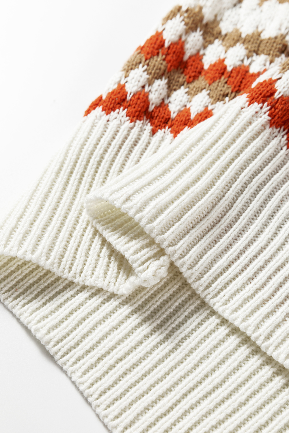 Brown Stripe Eyelet Patterned Drop Shoulder Sweater