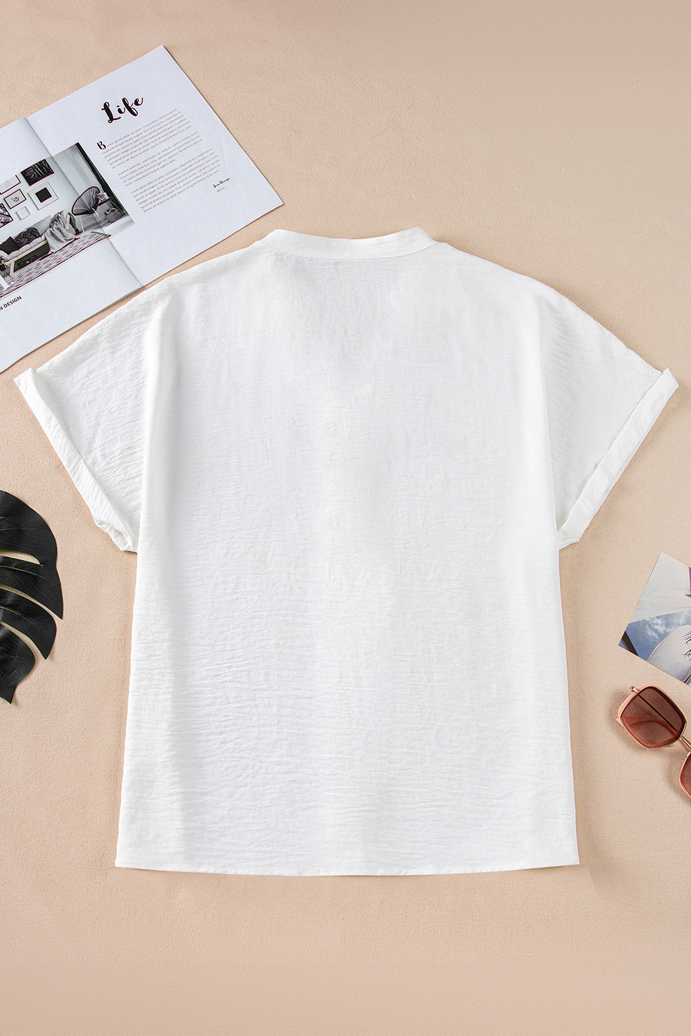 Black Notched Neck Batwing Sleeve Lightweight Blouse