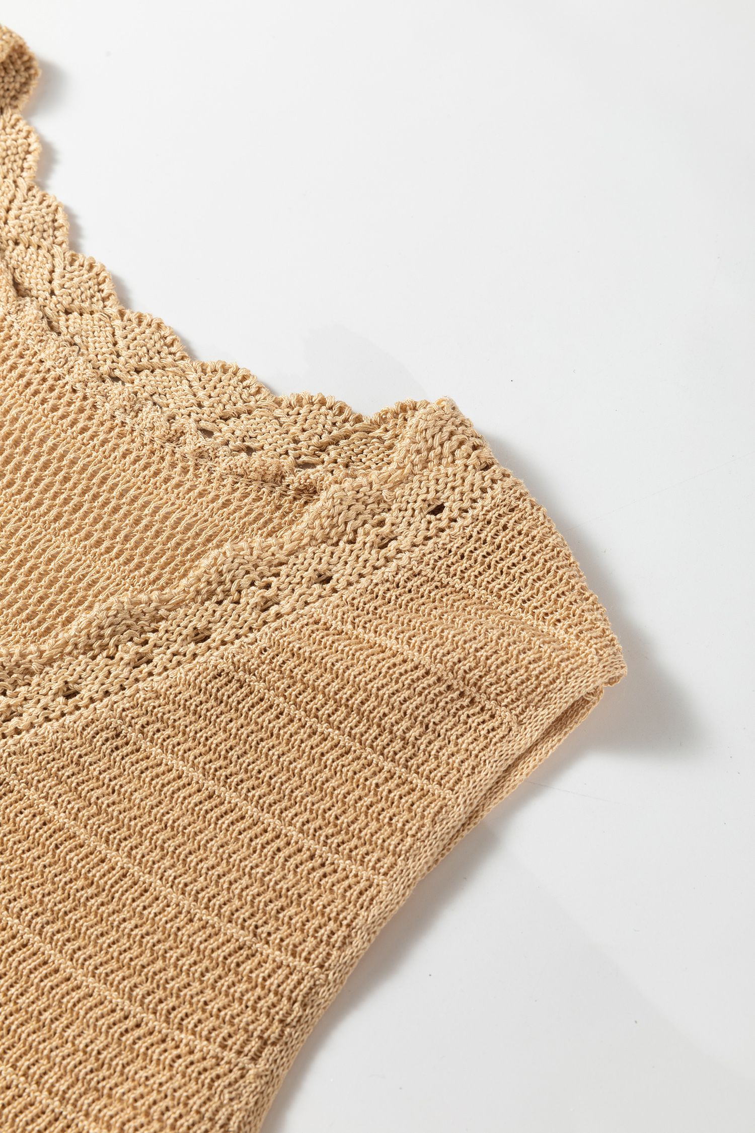 Pale Khaki Hollow out Trim Buttoned Front Boho Sweater Vest