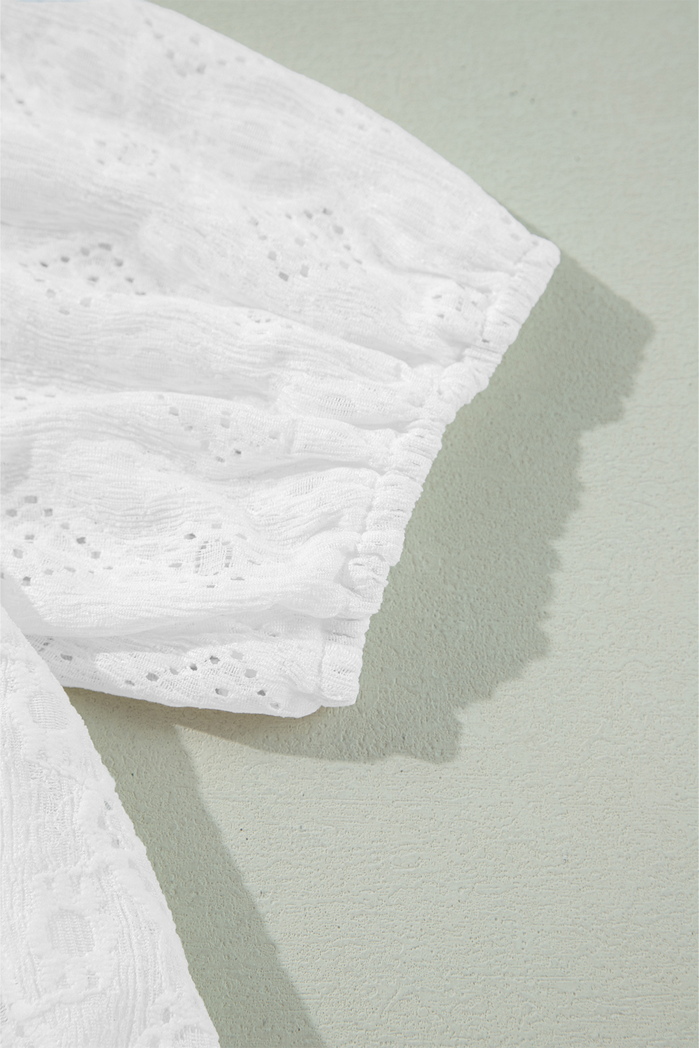 White Lace Puff Sleeve V Neck Button Up Shirt