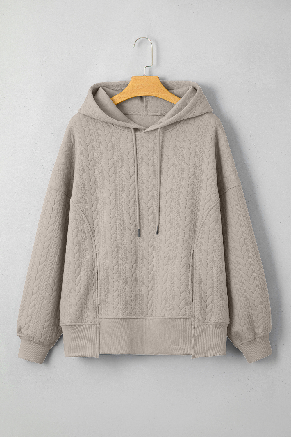Smoke Gray Cable Textured Baggy Solid Hoodie