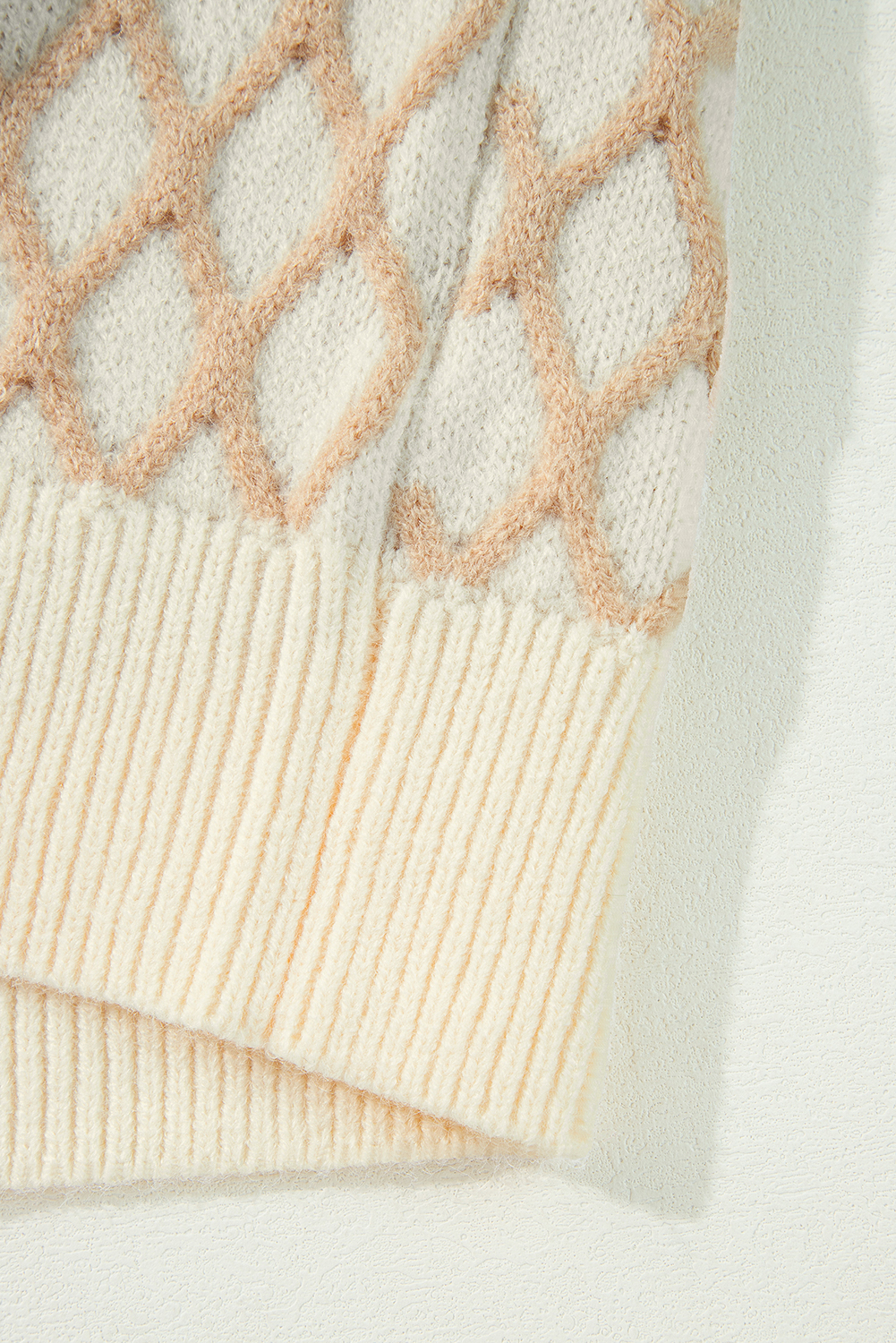 Oatmeal Diamond Knit Drop Shoulder Loose Sweater