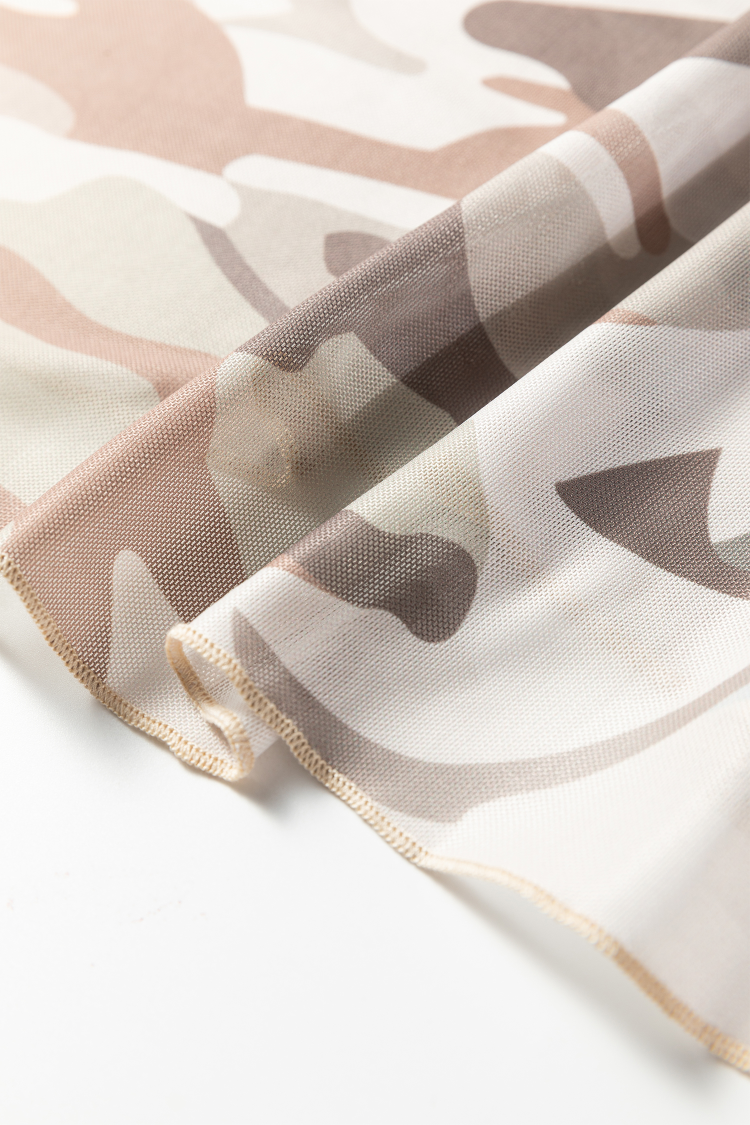 Western Fashion Camouflage Print Mesh Long Sleeve Top