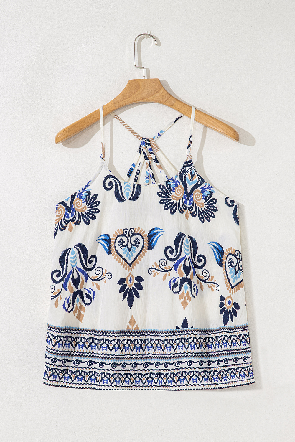 Blue Bohemian Fashion Print Spaghetti Straps Loose Tank