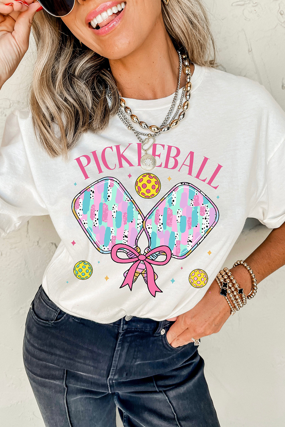 White PICKLEBALL Playful Graphic T Shirt