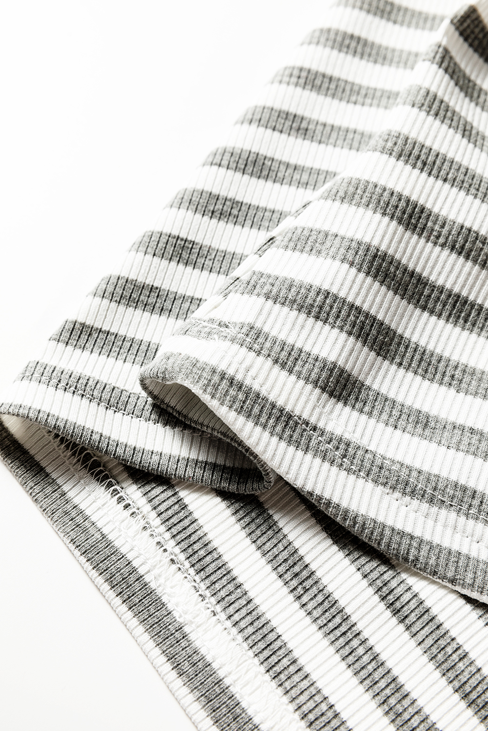 Gray Stripe Ribbed High Neck Slim Fit Long Sleeve Top