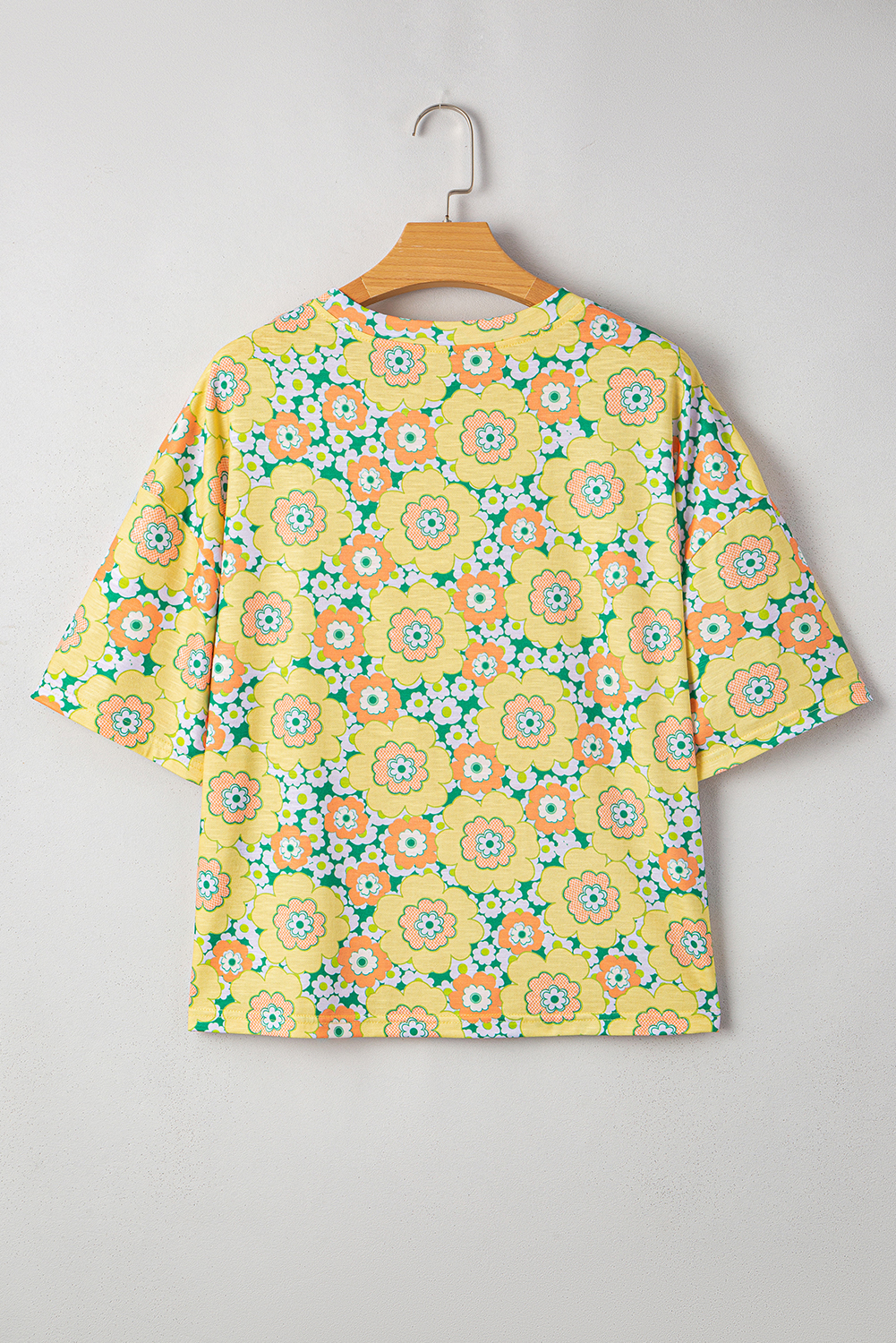 Yellow Summer Flower Printed Drop Shoulder Loose T Shirt