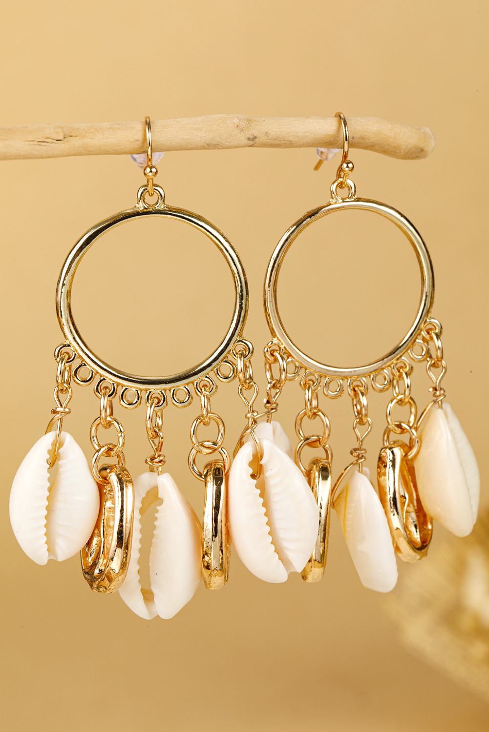 Gold Seashell Charm Hoop Dangle Earrings