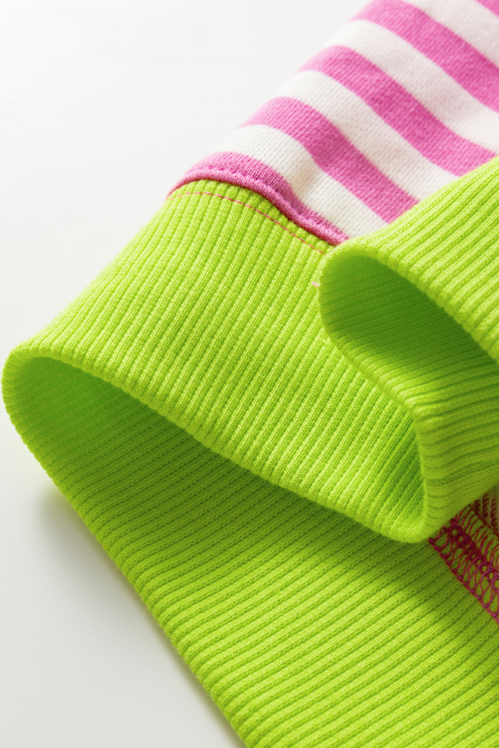 Red Stripe Contrast Ribbed Trim Crossed Stitch Drop Shoulder Sweatshirt