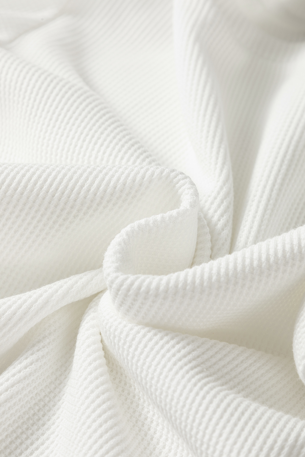 White Rounded Hem Waffle Long Sleeve Top