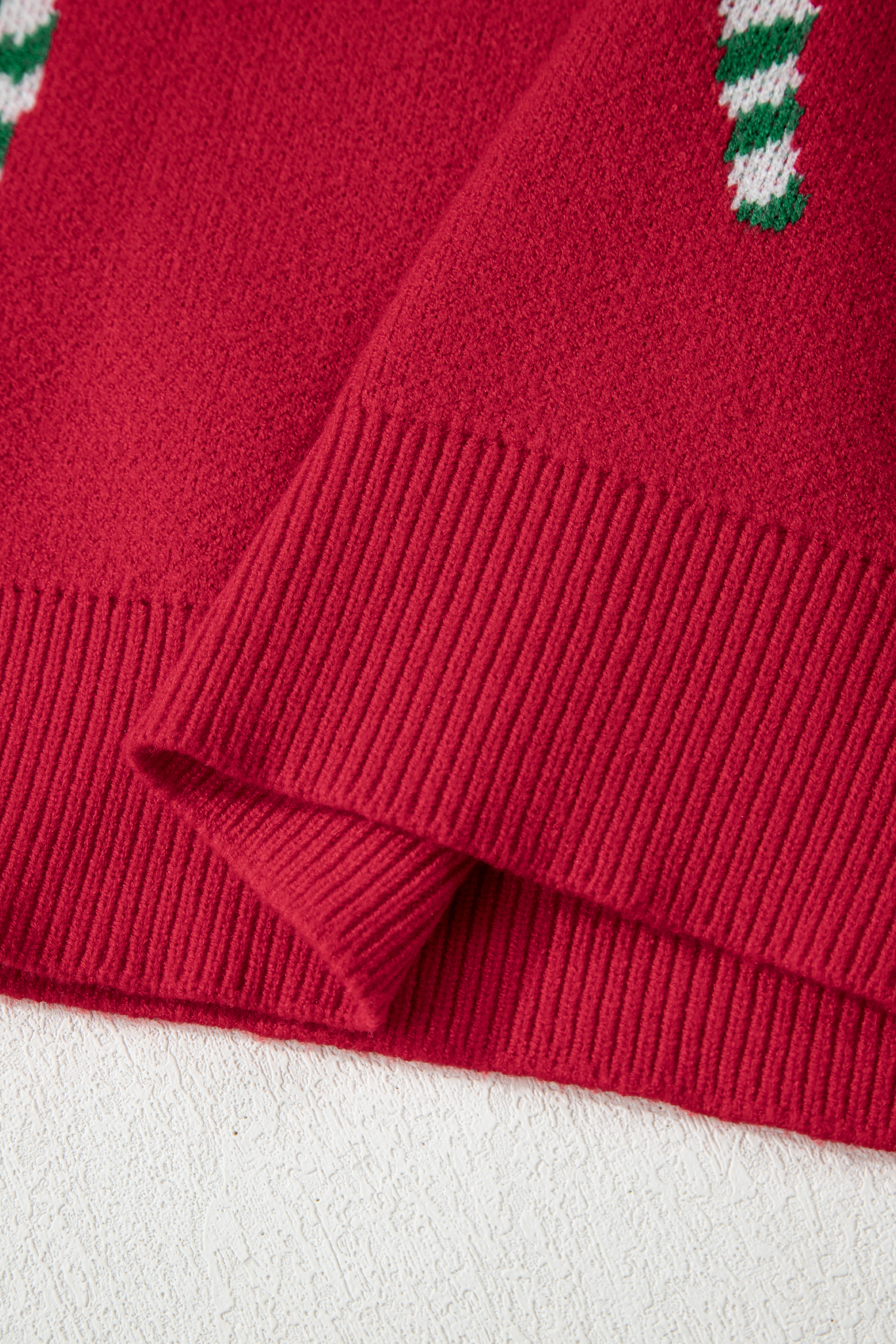 Dark Green Christmas Candy Cane Holiday Drop Shoulder Sweater