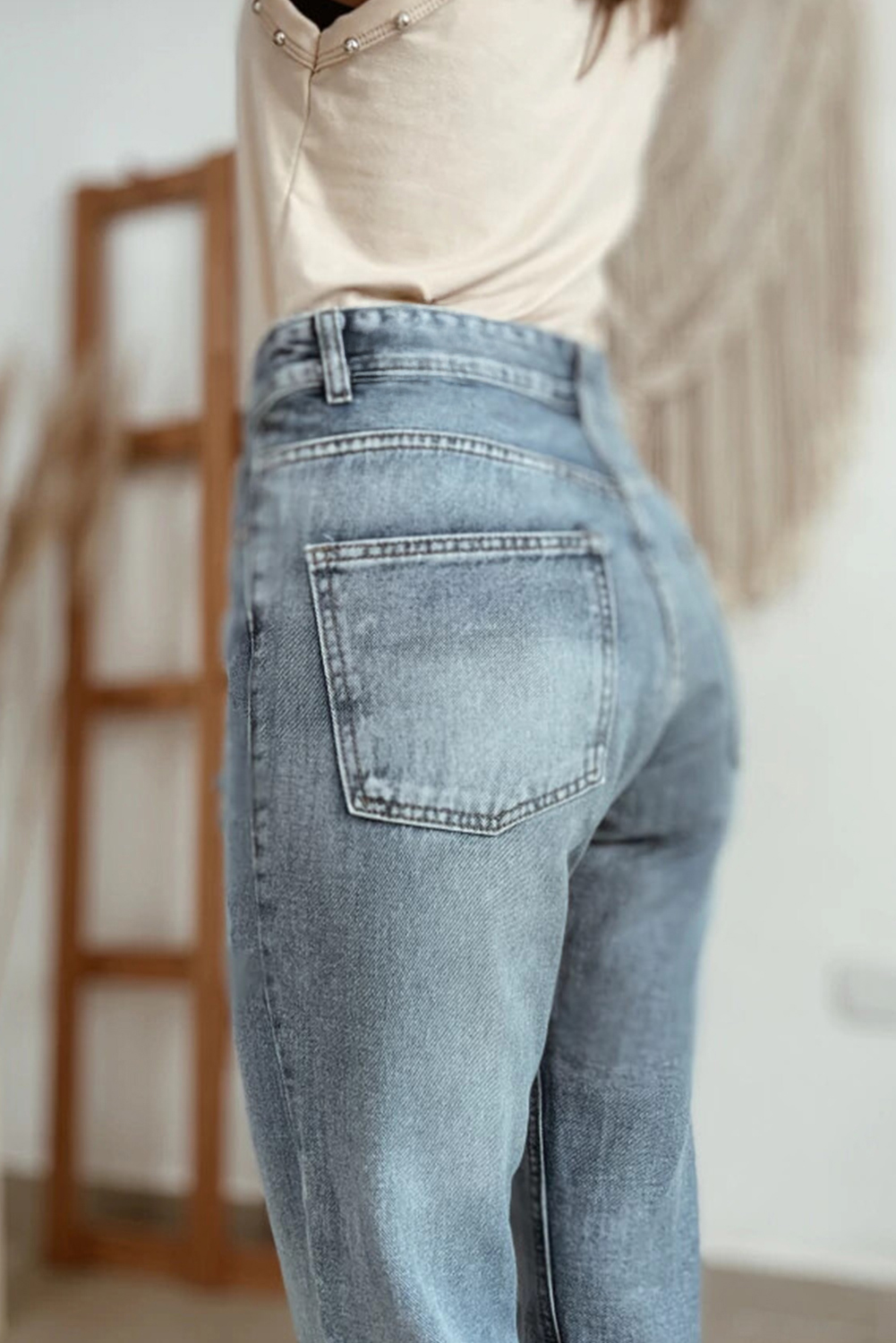 Beau Blue Slightly Distressed Ankle-length Straight Jeans