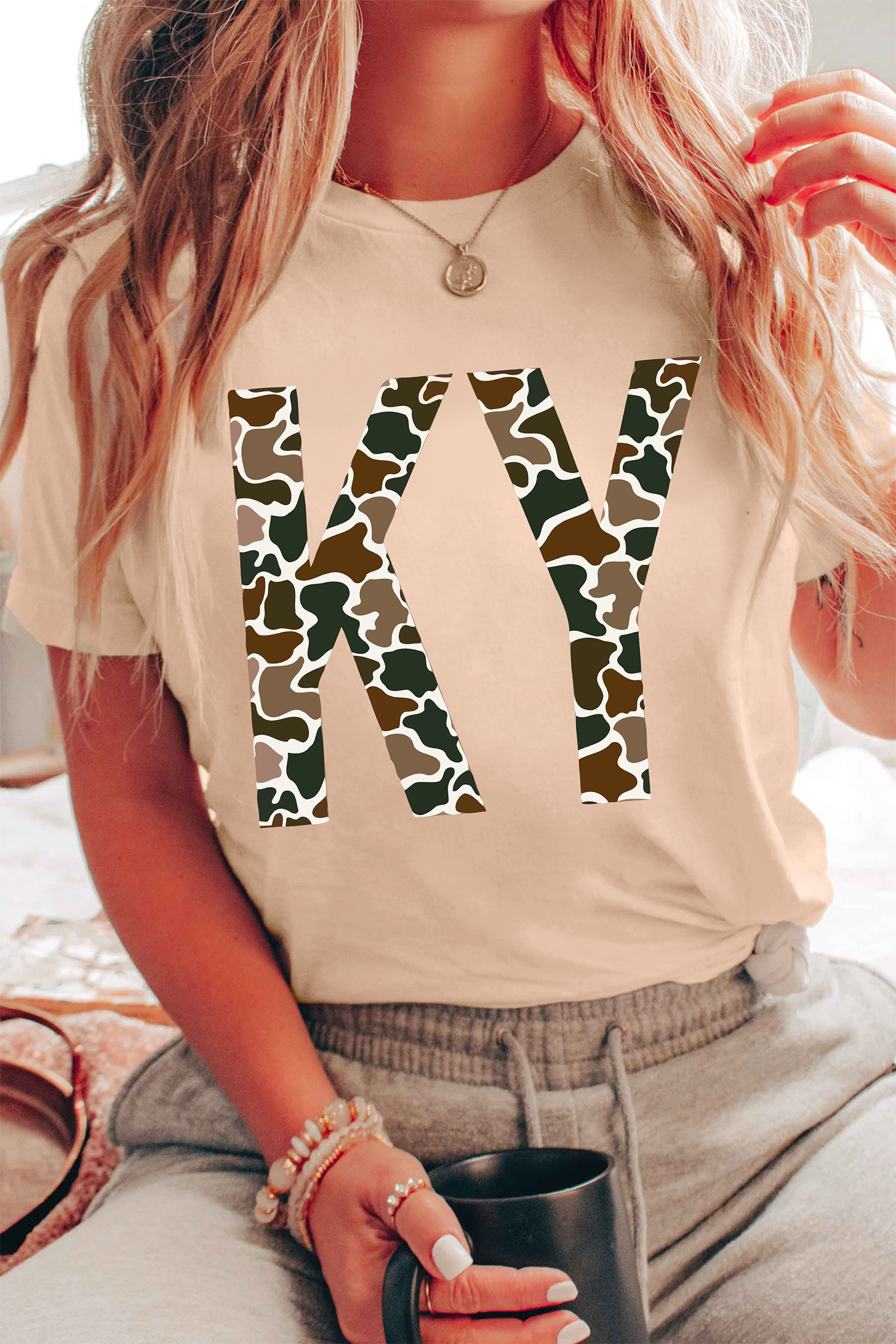 Green Camouflage KENTUCKY Crew Neck Summer Top