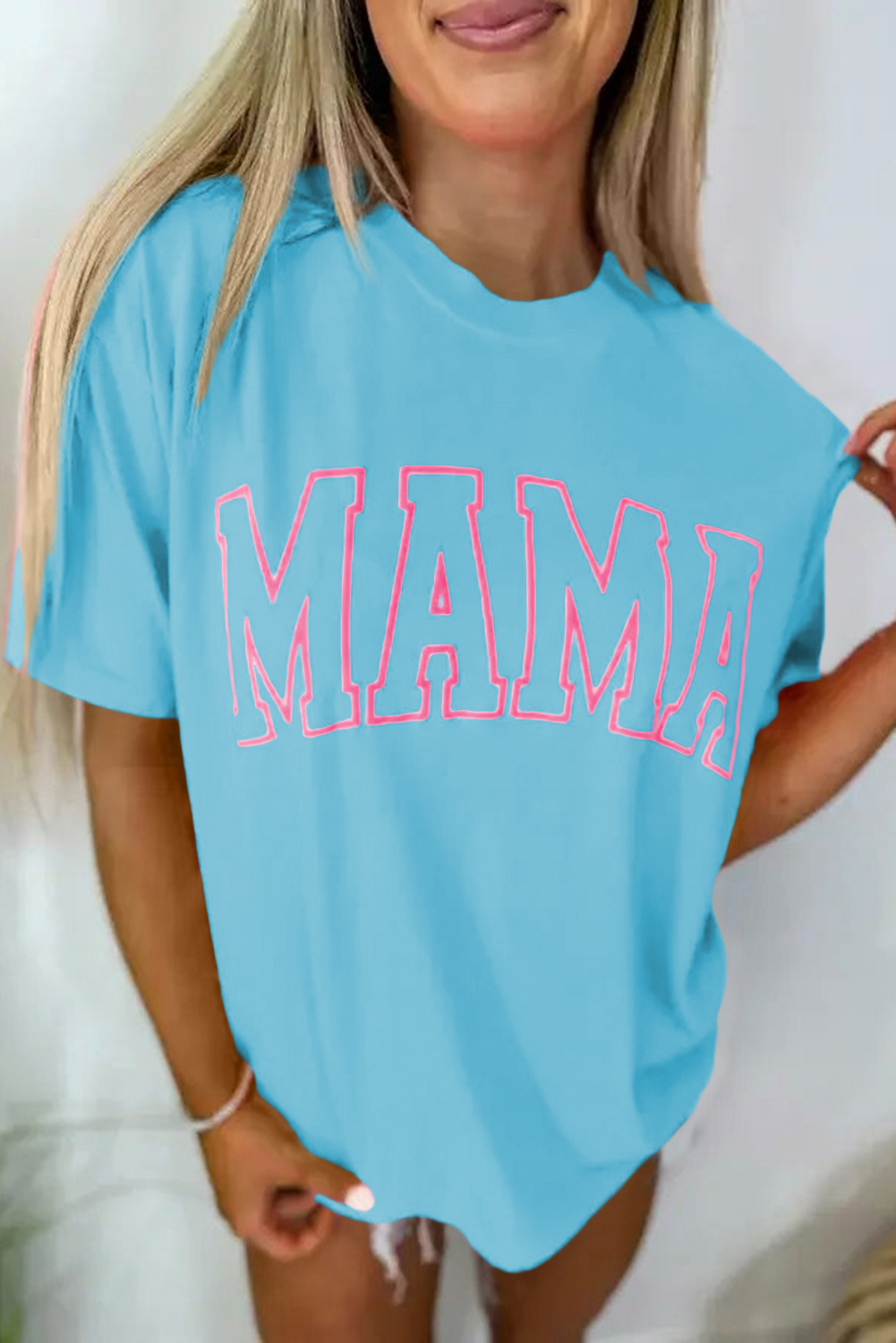 Black MAMA Letter Graphic Neon T Shirt