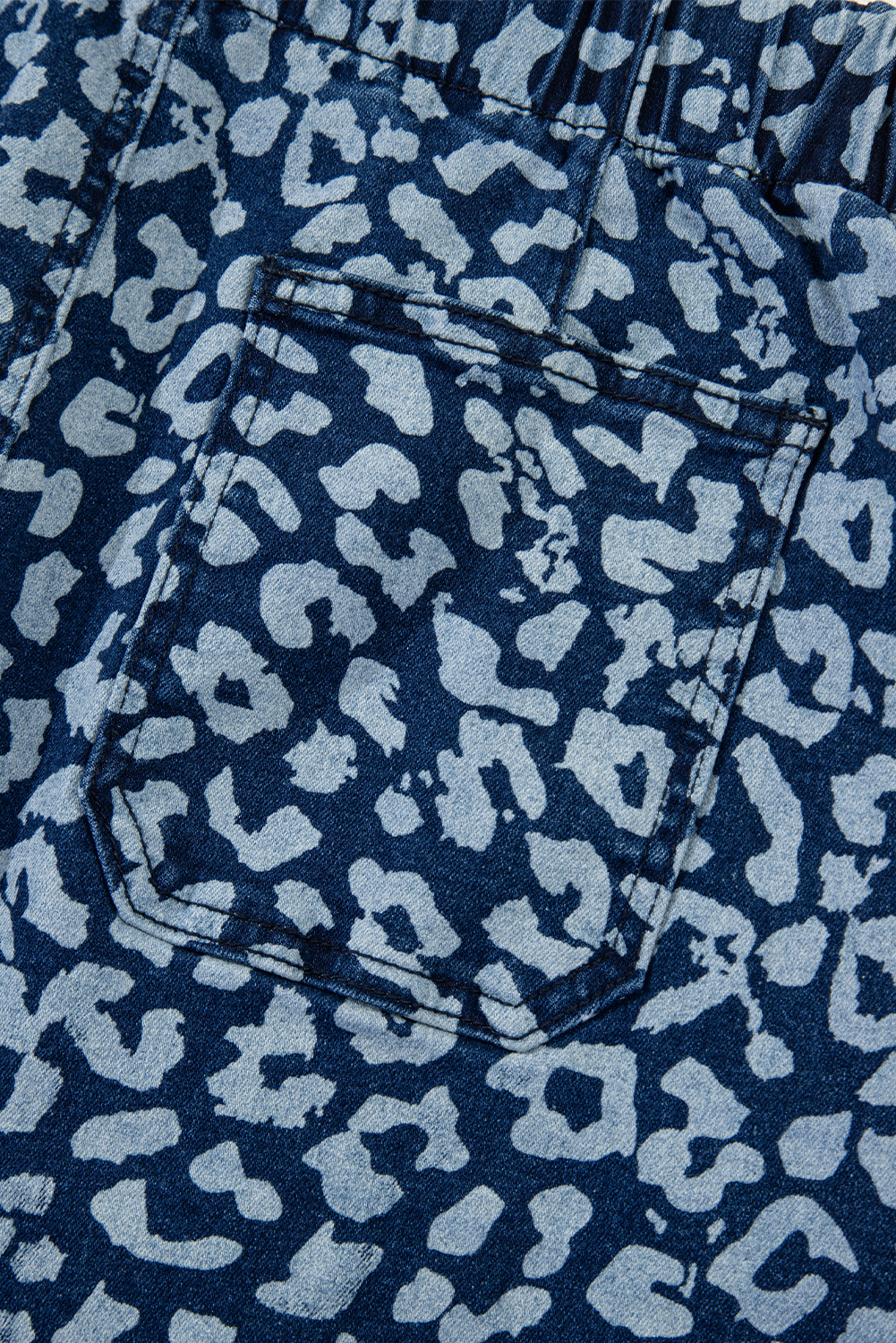 Khaki Leopard Printed Drawstring Elastic Waistband Pocketed Wide Leg Jeans