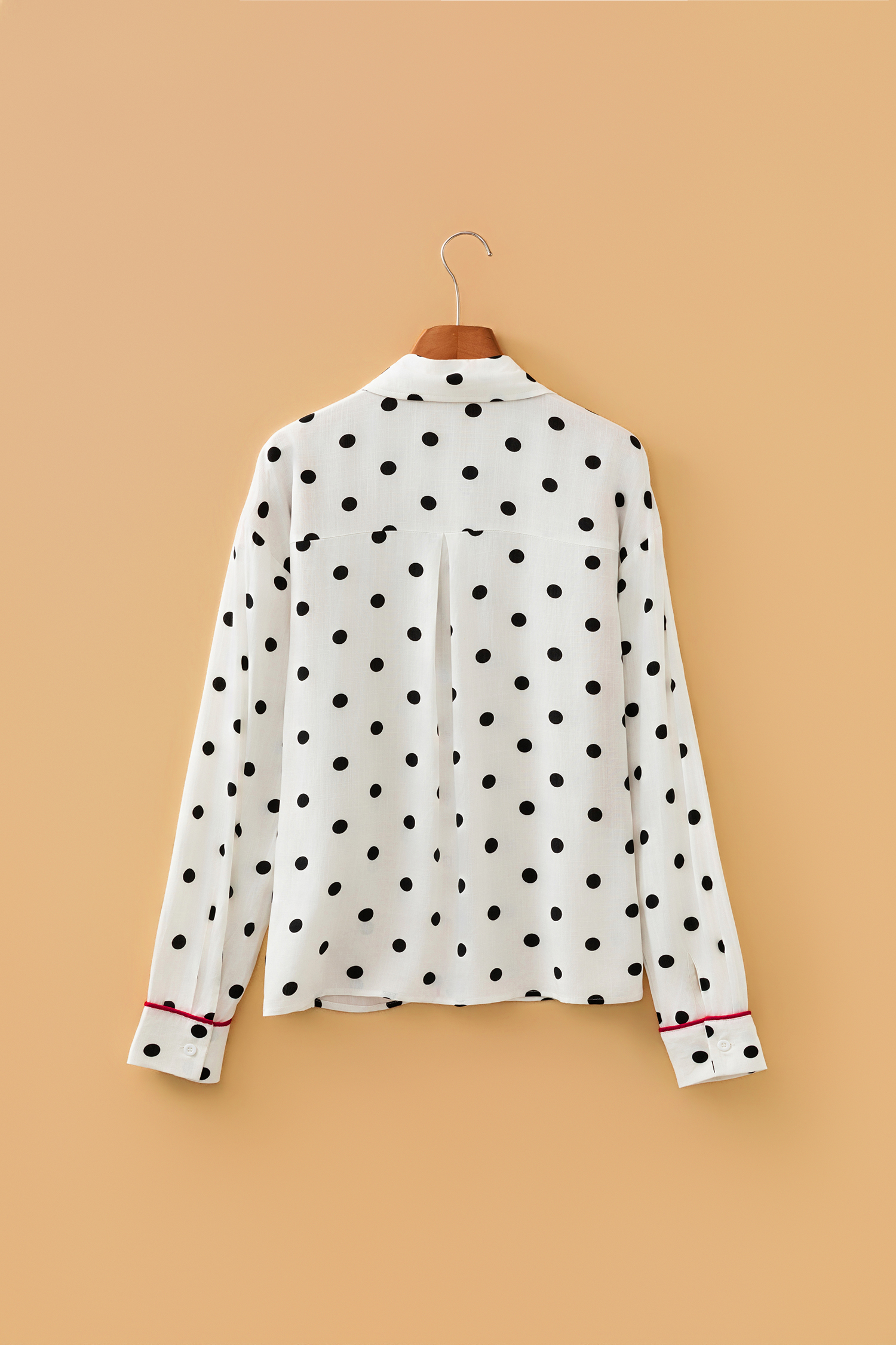White Polka Dot Print Contrast Piping Elegant Shirt