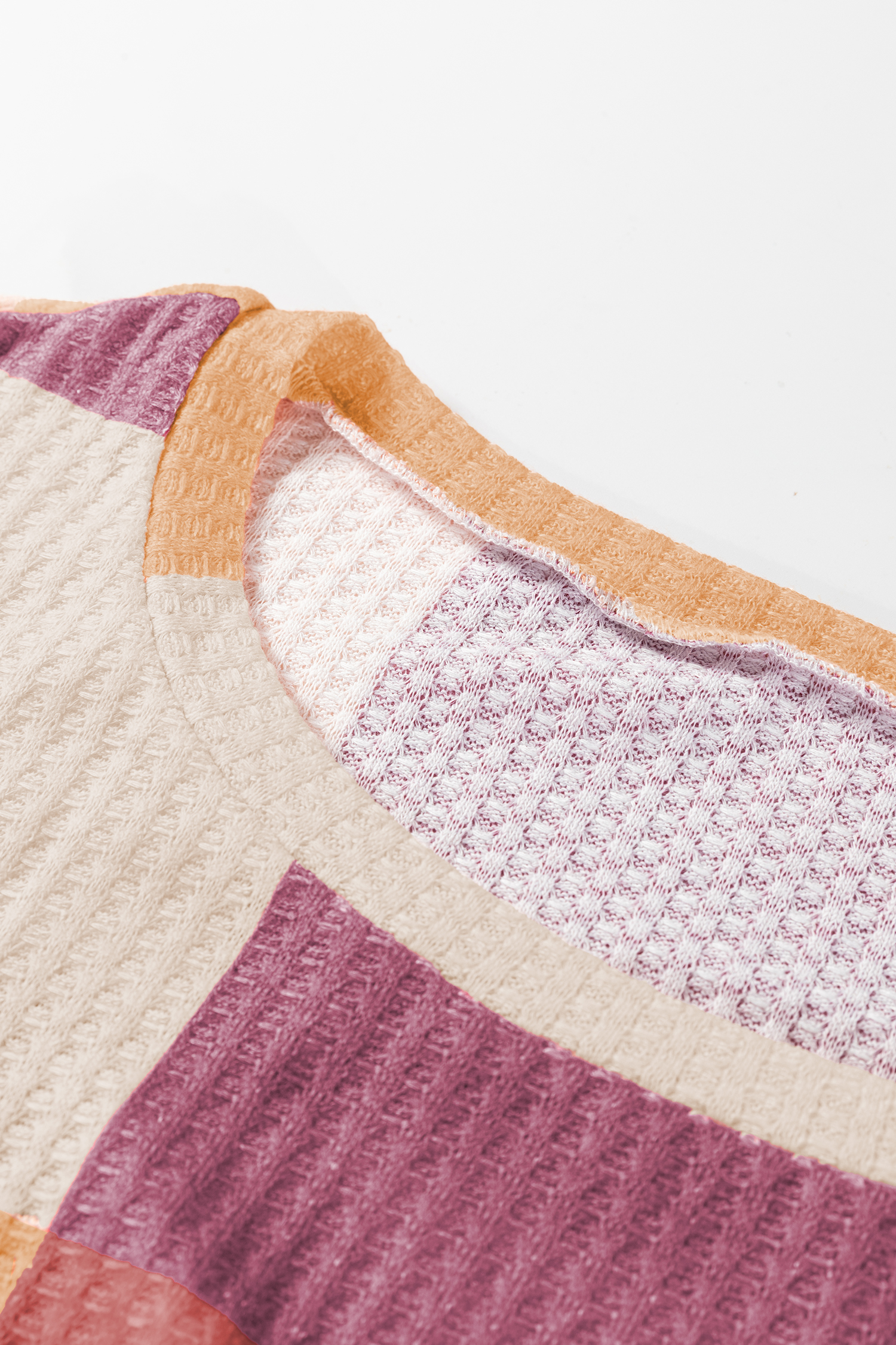 Green Checkered Print Textured Knit Long Sleeve Loose Top