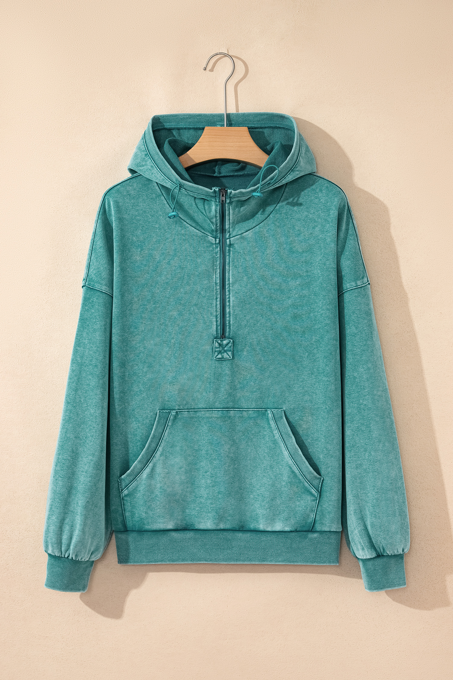 Canton Half Zip Kangaroo Pocket Mineral Wash Baggy Hoodie