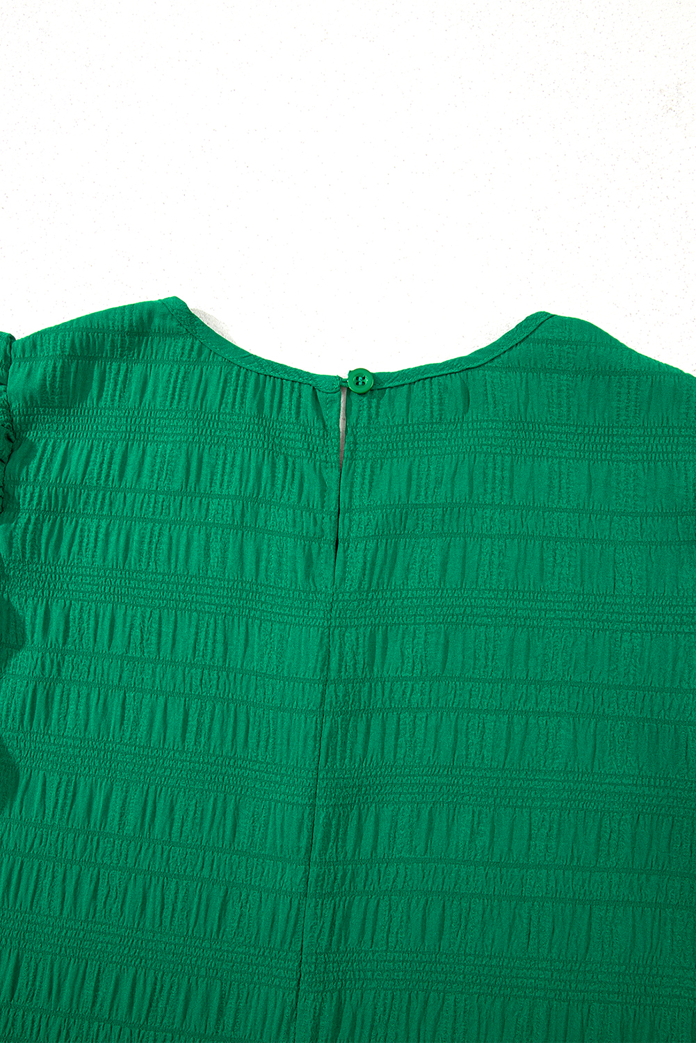 Dark Green Textured Ruffled Sleeve Round Neck Top