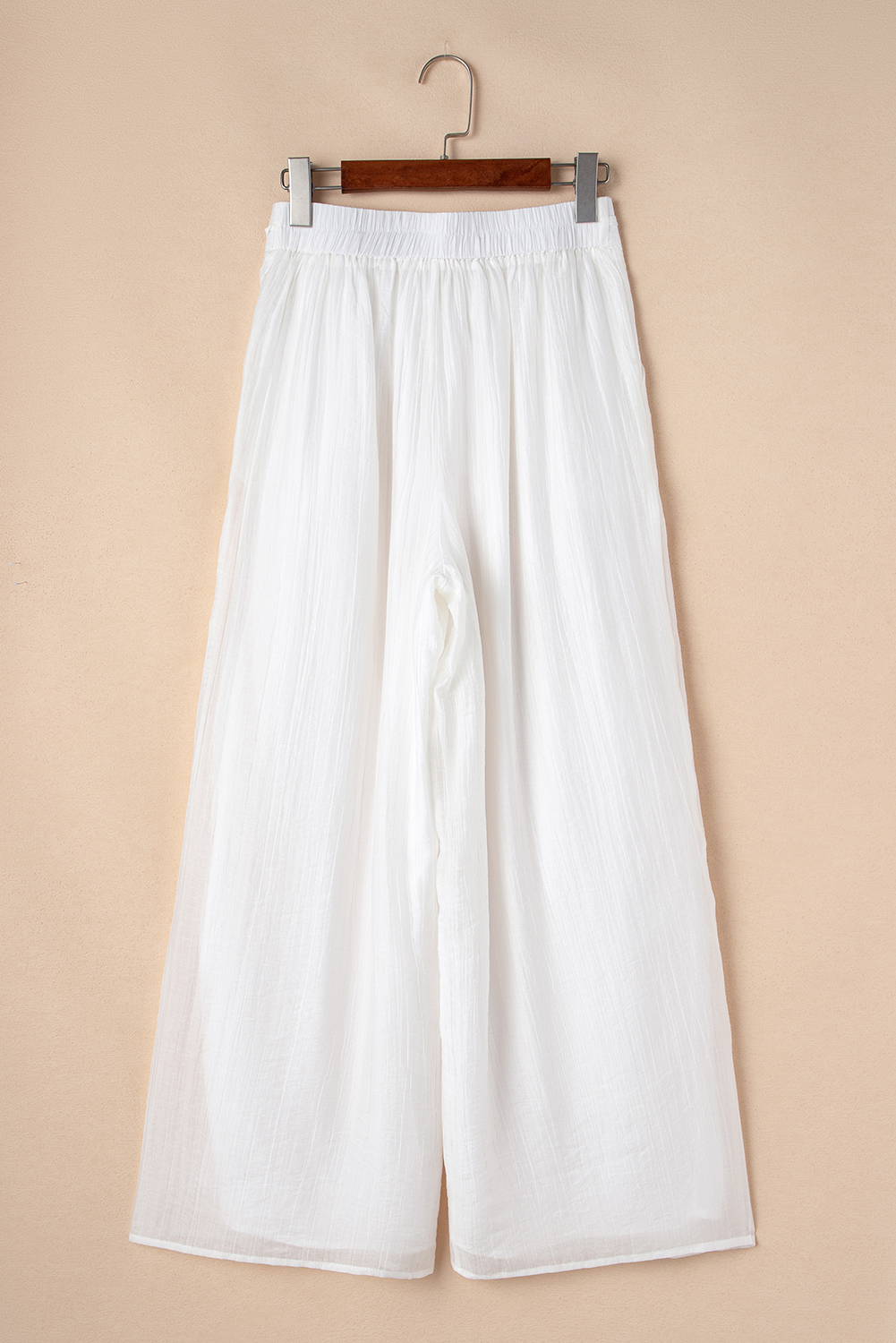 White Solid Drop Waist Pleated Wide Leg Casual Pants