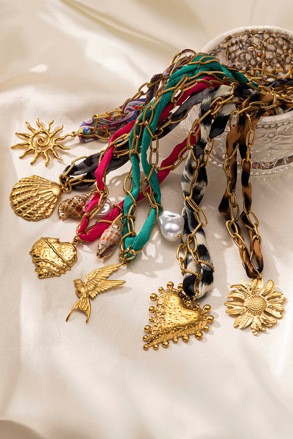 Gold Plated Chain Boho Scarf Twine Sun Goddess Necklace