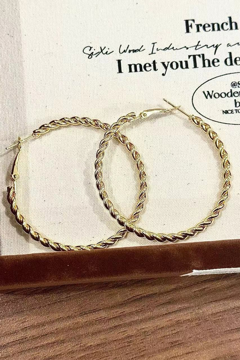 Gold Twisted Detail Plated Alloy Large Hoop Earrings