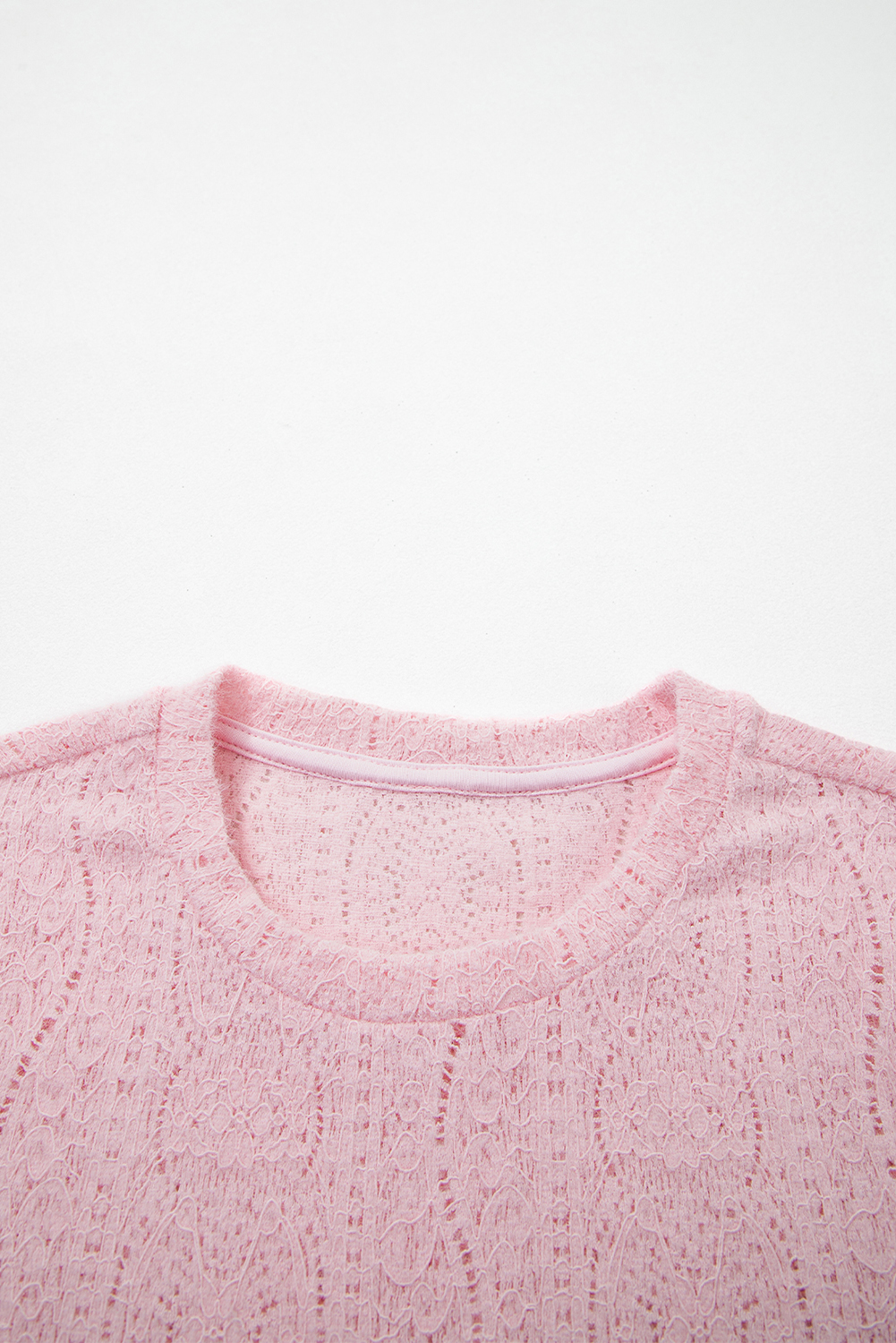 Light Pink Semi Sheer Lace Long Sleeve Cropped Top