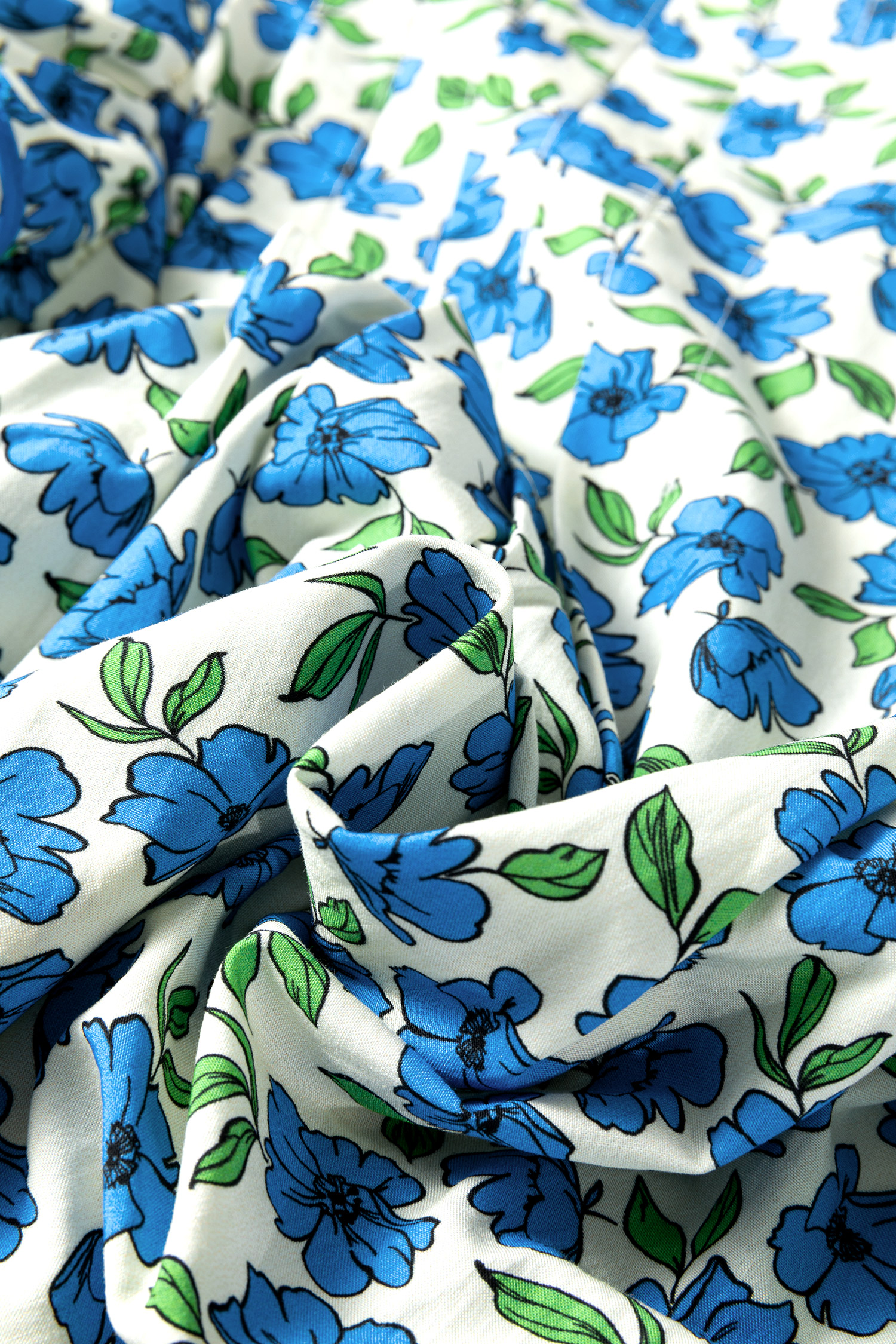 Sky Blue Tiered Flutter Sleeve Pleated Flower Blouse