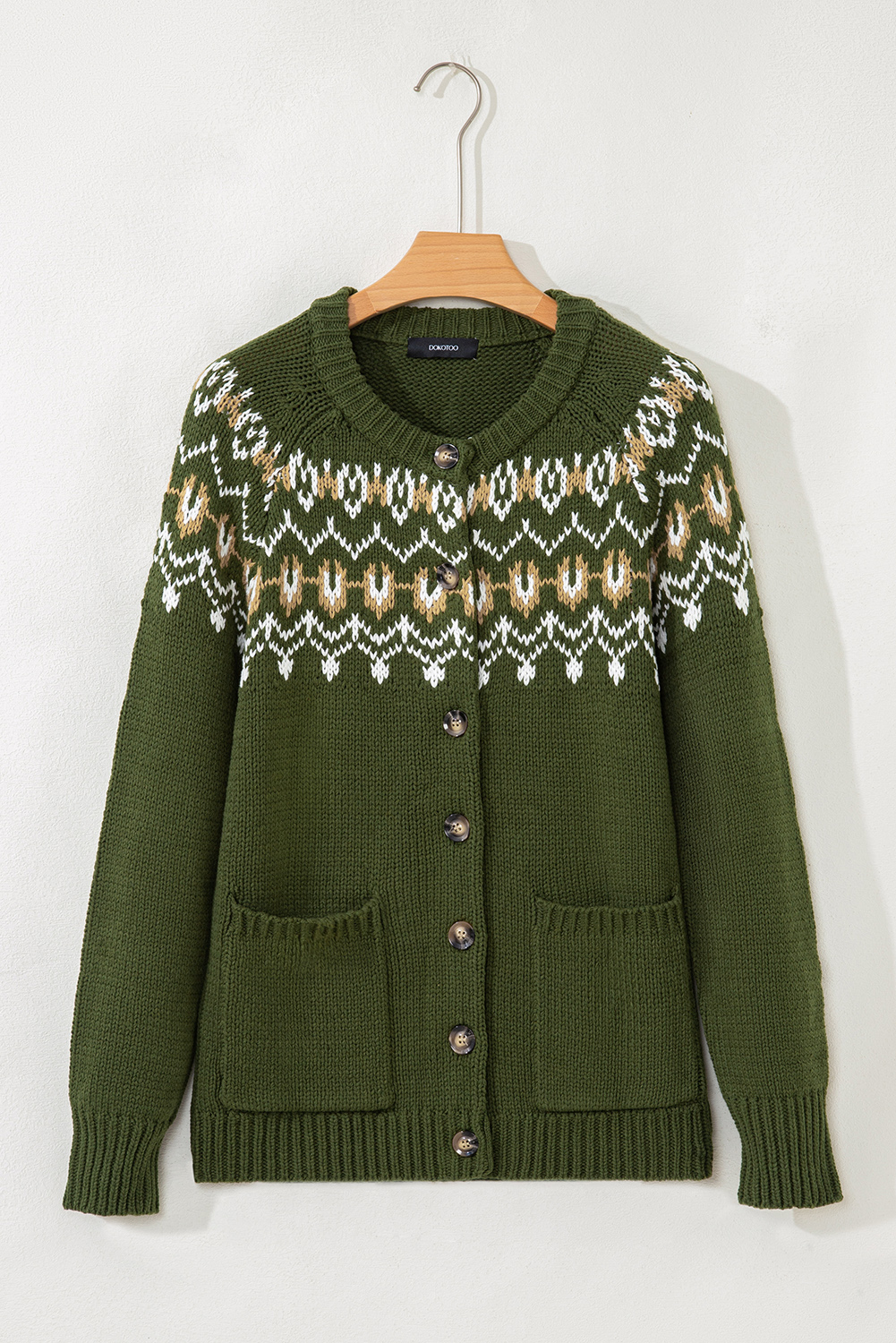 Moss Green Western Fashion Abstract Printed Cardigan Sweater
