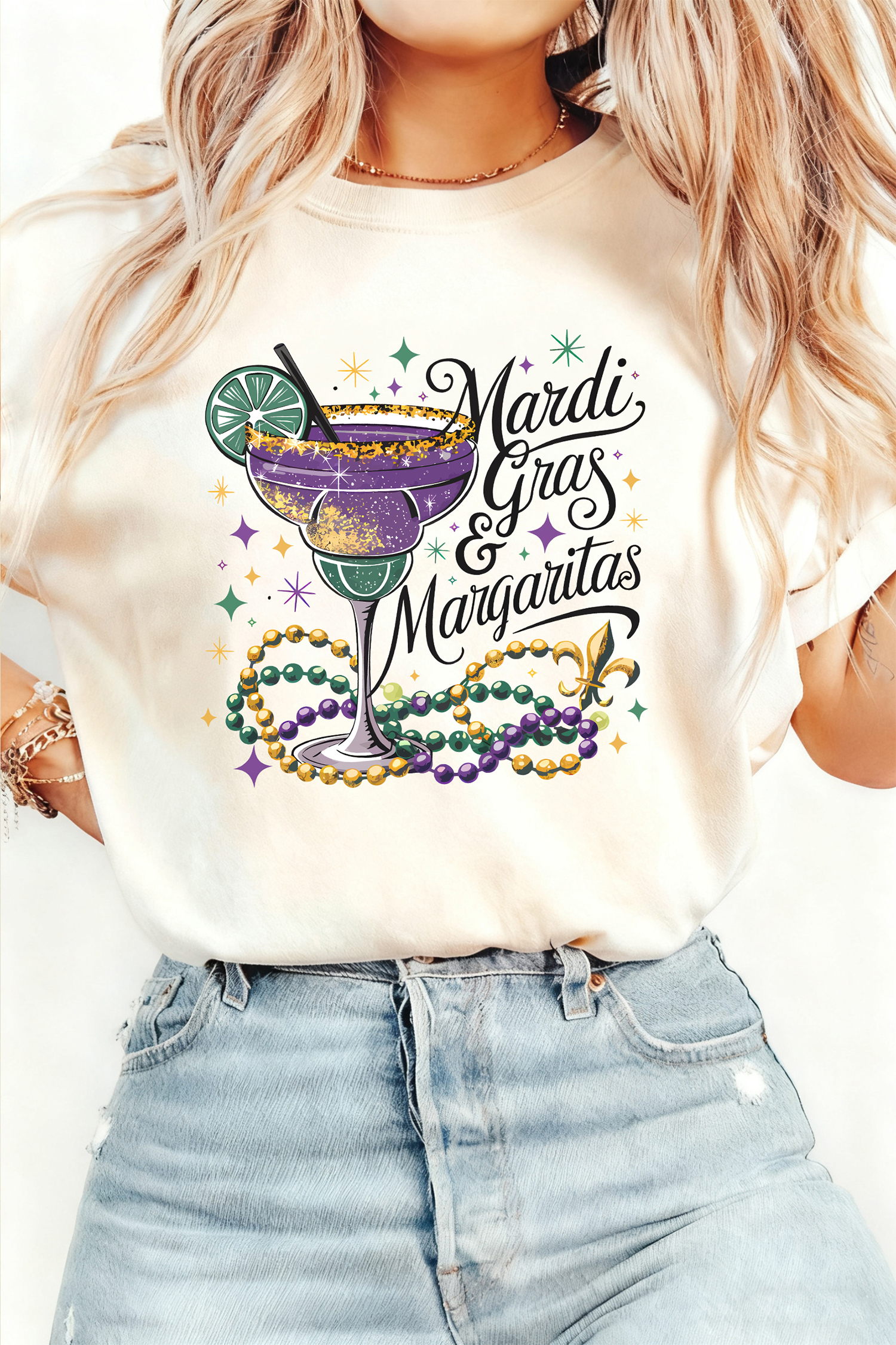 White Mardi Gras Margaritas Cheerful Graphic Tee