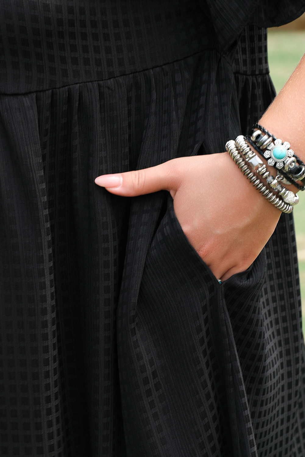 Black Textured Ruffled Sleeve Babydoll Plus Dress