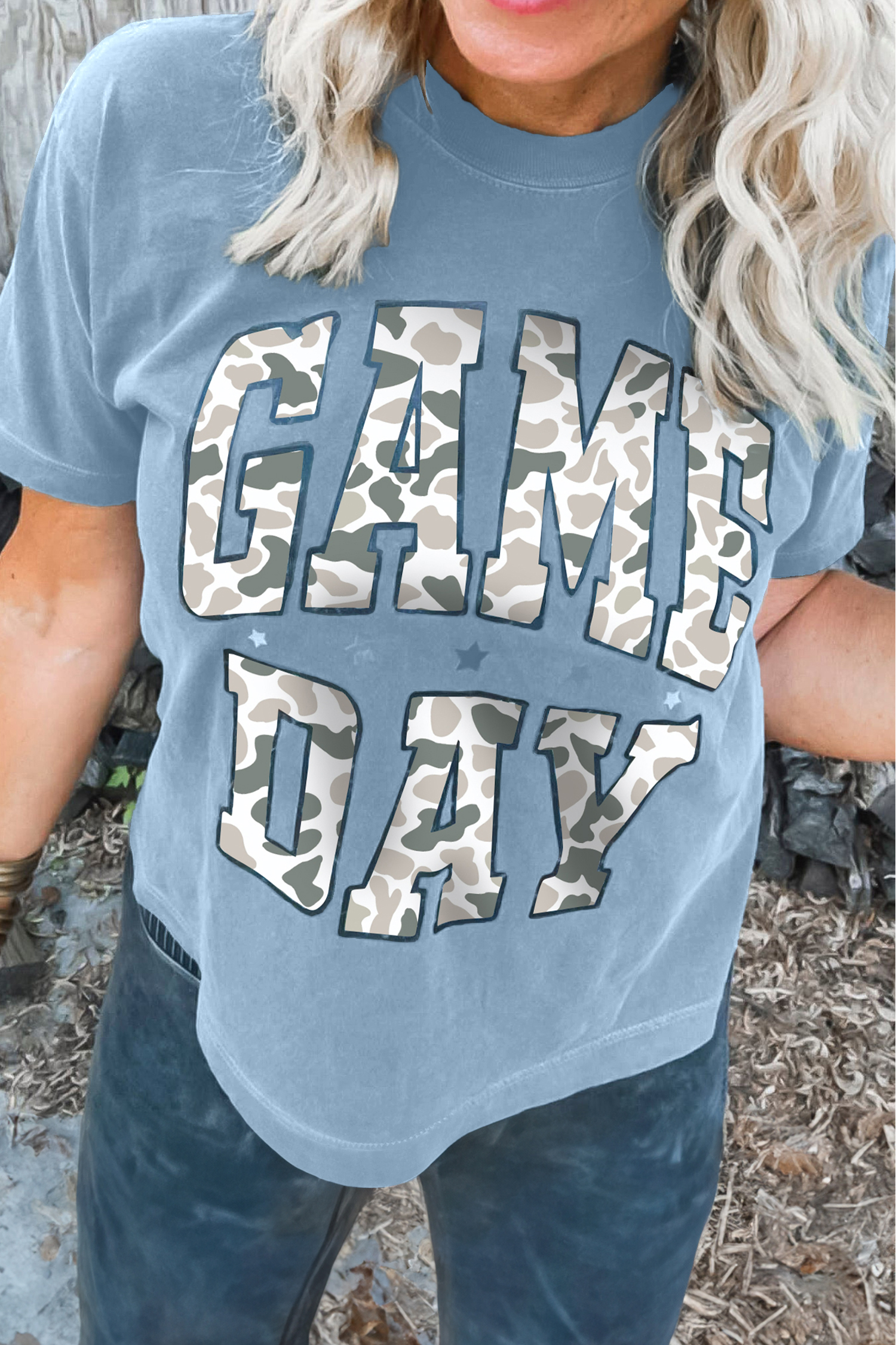 Stone Blue Camo GAME DAY Graphic T Shirt