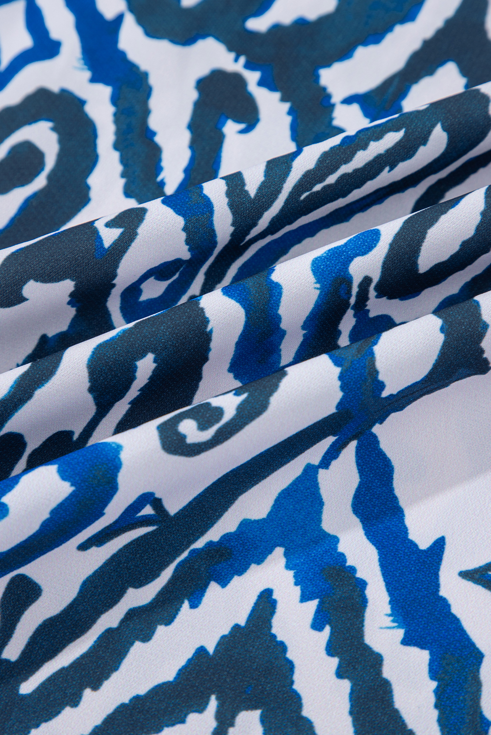 Blue Bohemian Print Embroidered V Neckline Detail Long Sleeve Shirt