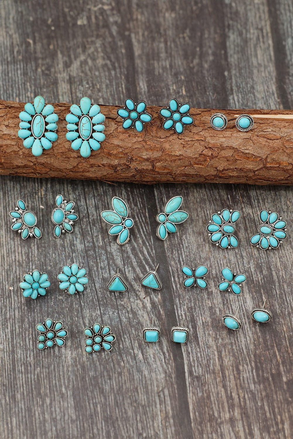 Turquoise Inlay Boho Stud Earrings Set
