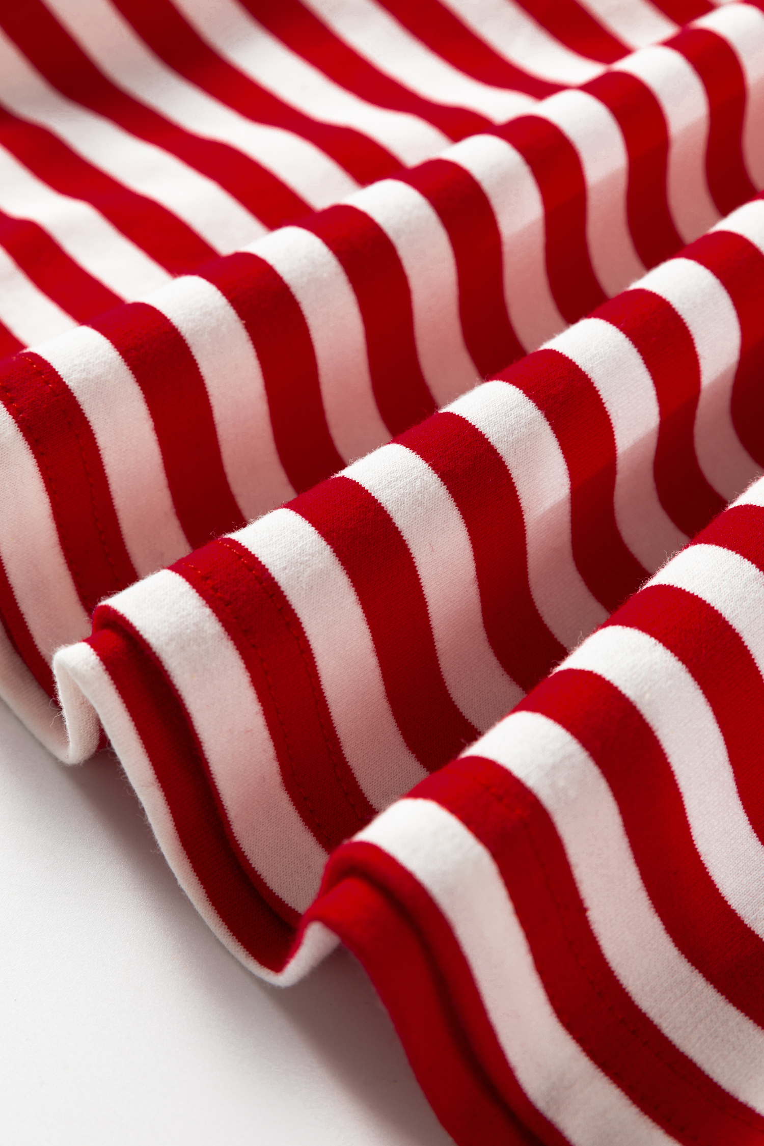 Racing Red Striped Print Drop Shoulder Lace Trim Bracelet Sleeve Loose Top