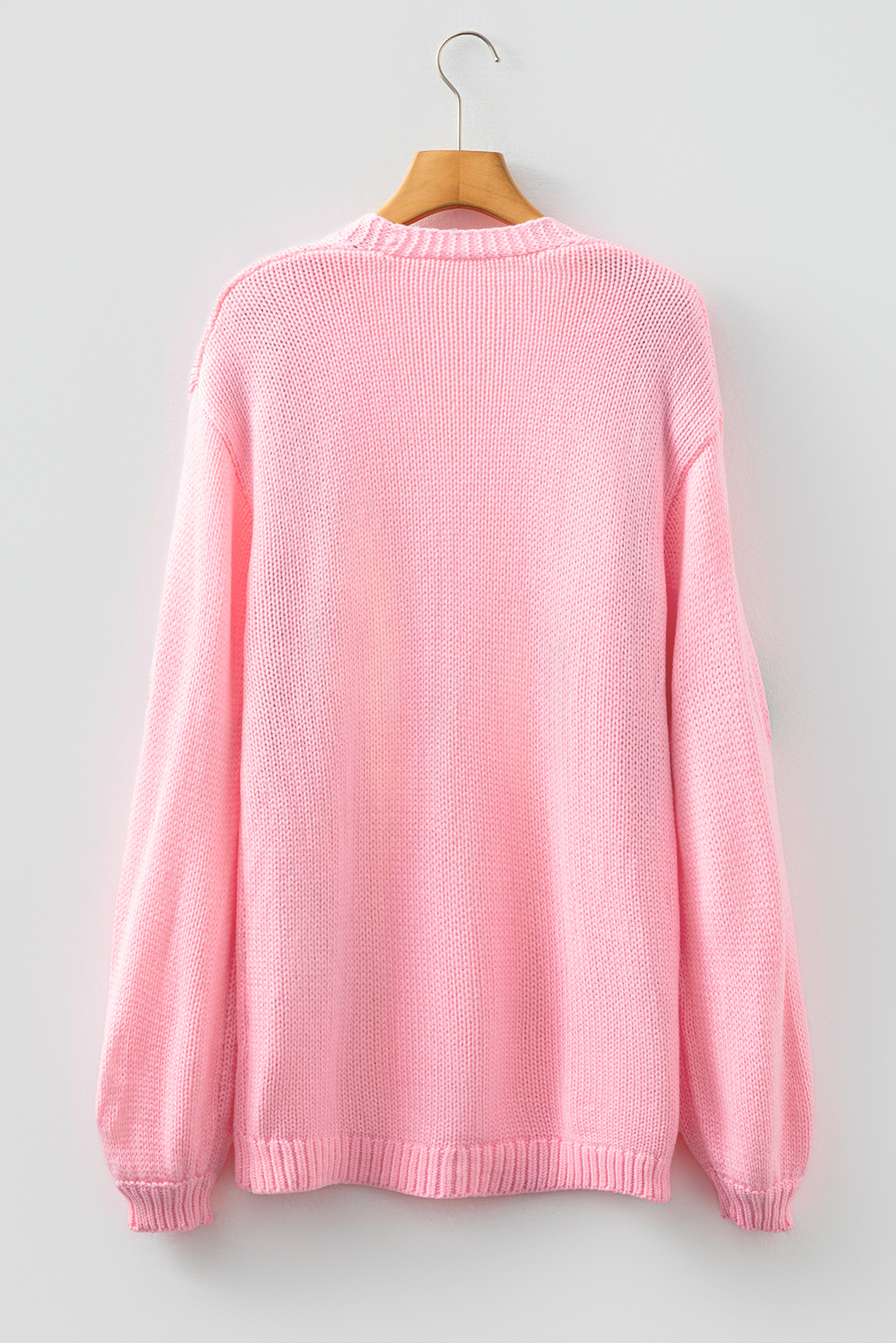 Light Pink Christmas Tree Print Open Front Drop Shoulder Midi Cardigan