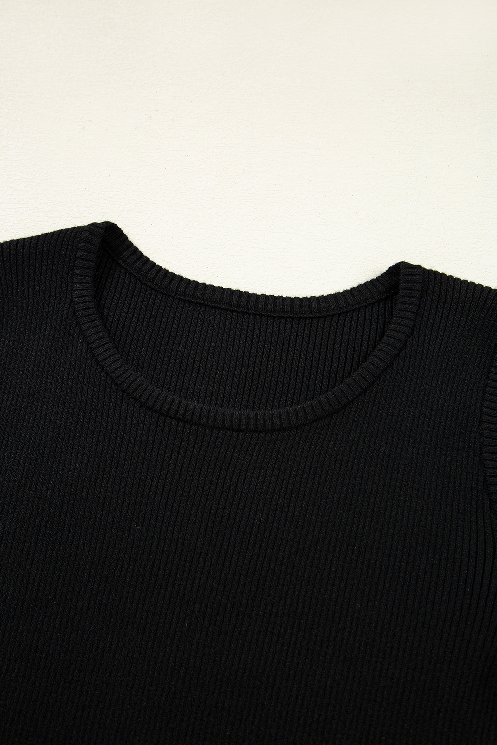 Black Ribbed Knit Cold Shoulder Sweater
