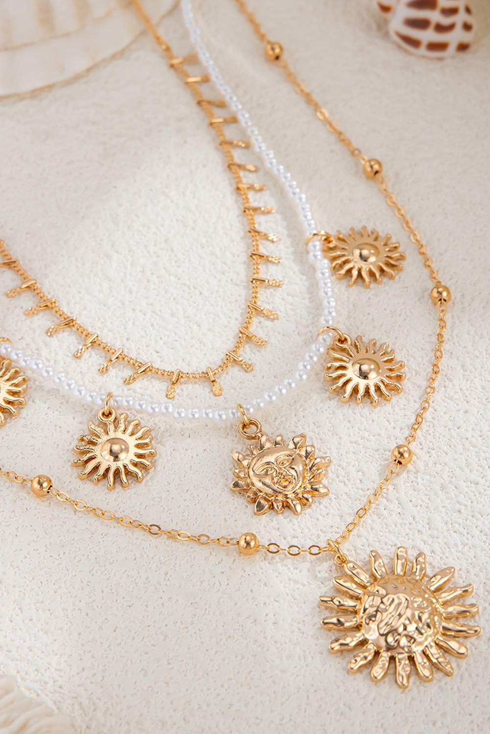 Gold Plated Alloy Pearl 3pcs Sun Goddess Necklace Set