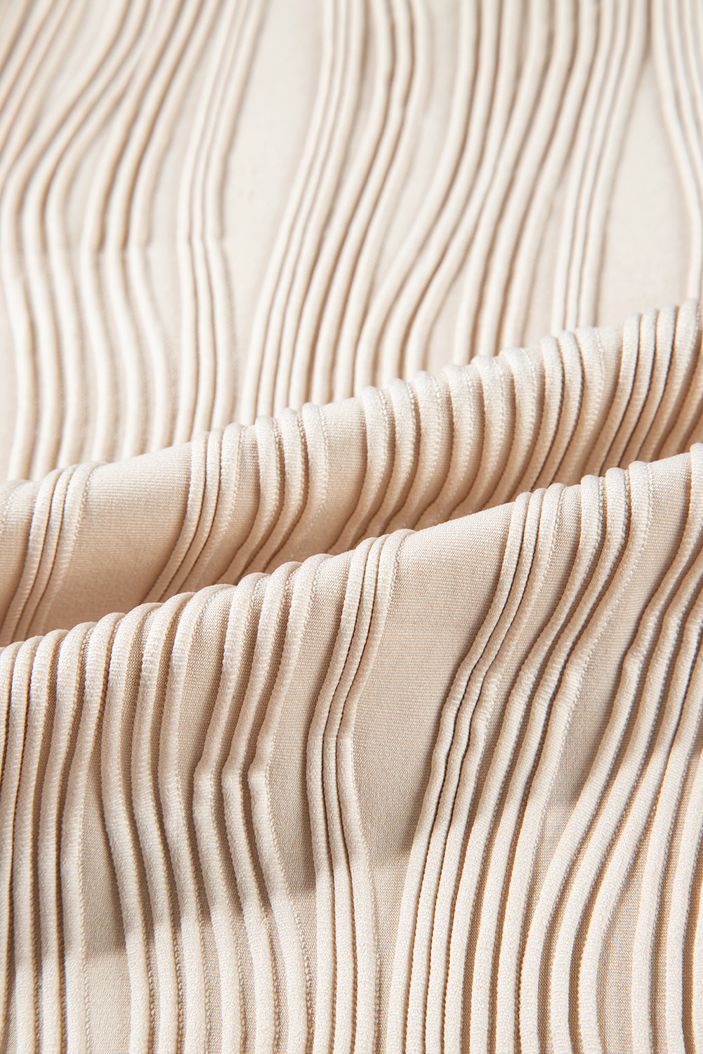 White Wavy Textured Mock Neck Cap Sleeve Top