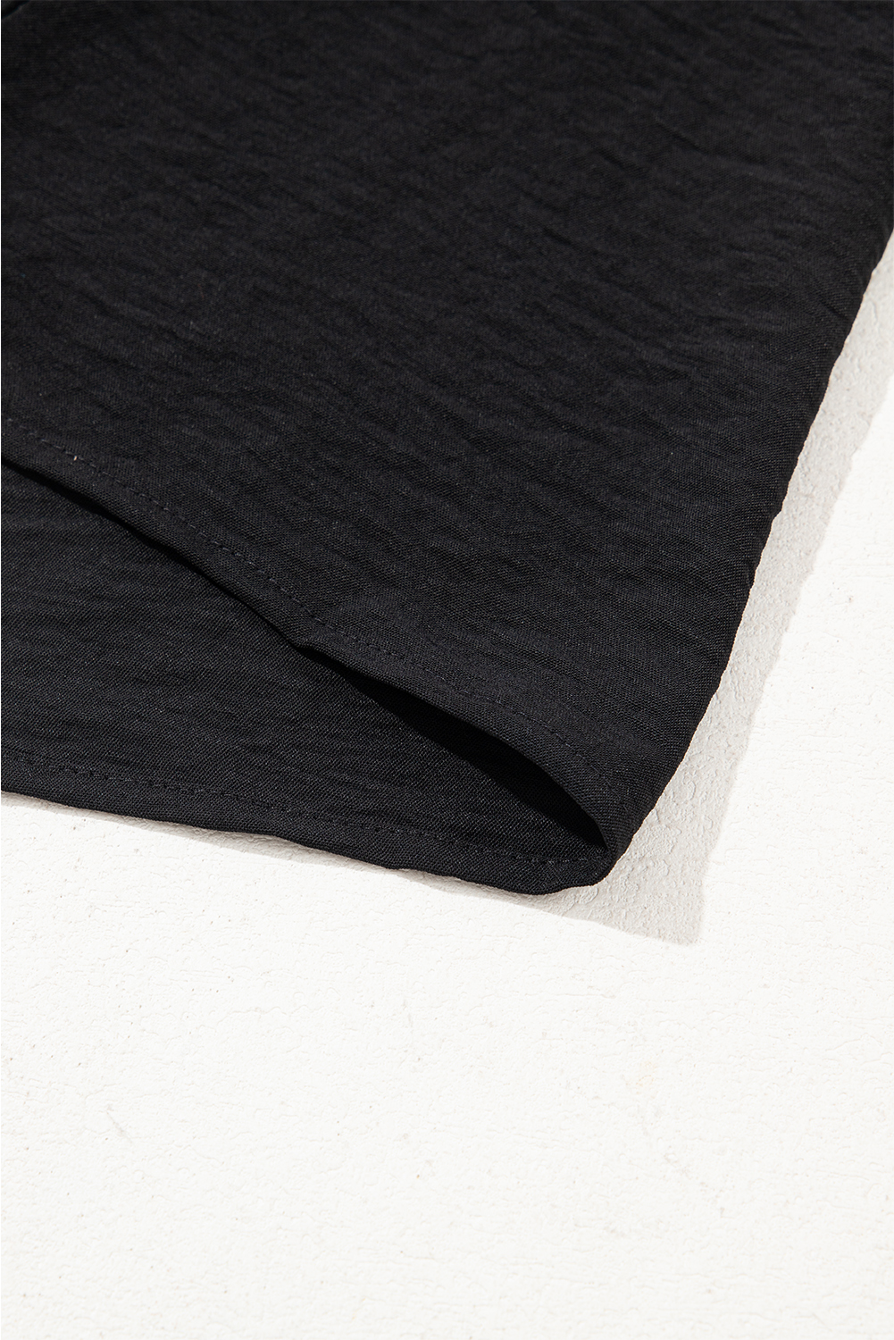 Black Flounce Sleeve Pleated Textured Blouse