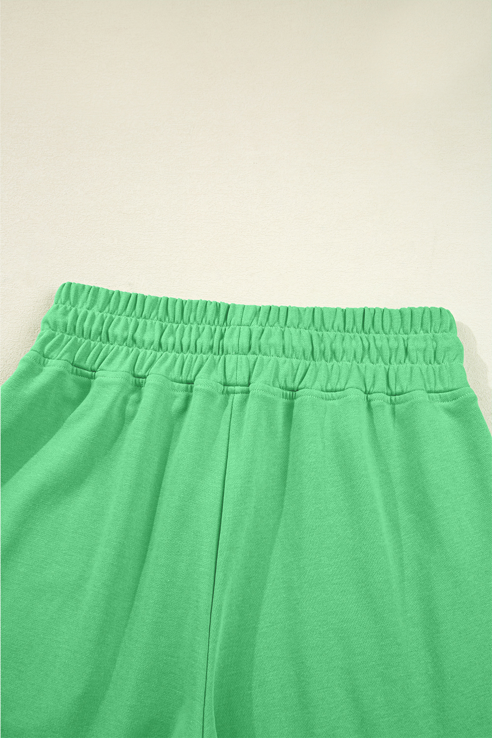 Bright Green Drop Shoulder Puff Sleeve Crop Pullover Drawstring Wide Leg Pants Set