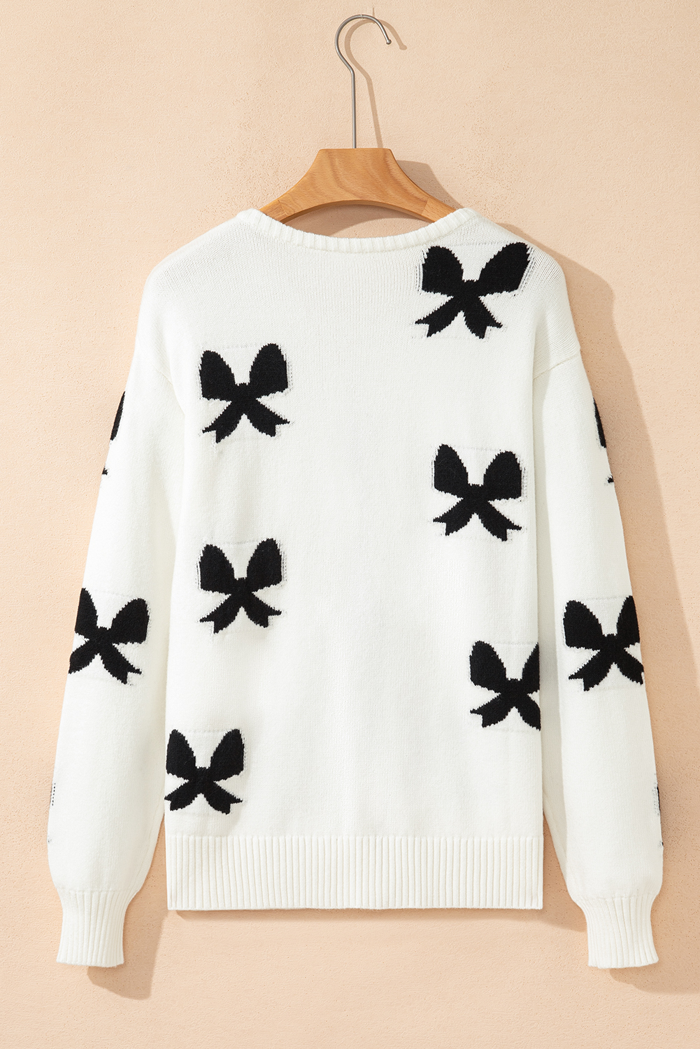 White Lace-up Bow Pattern Sweater Cardigan