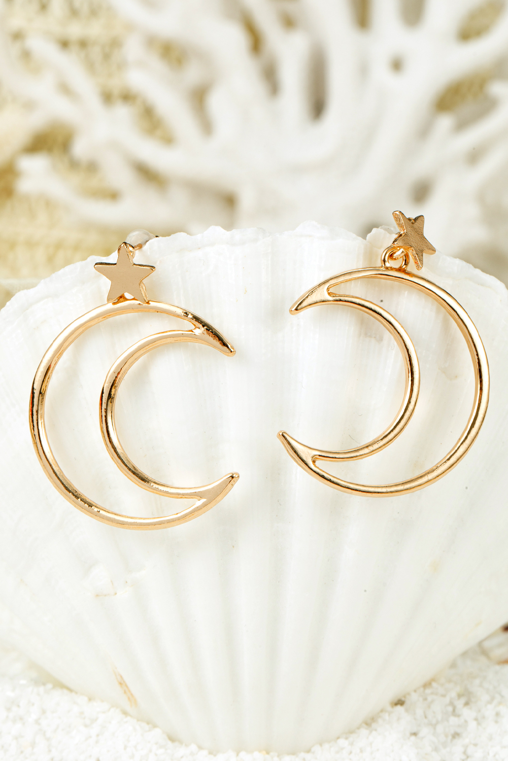Gold Star and Moon Plated Alloy Earrings