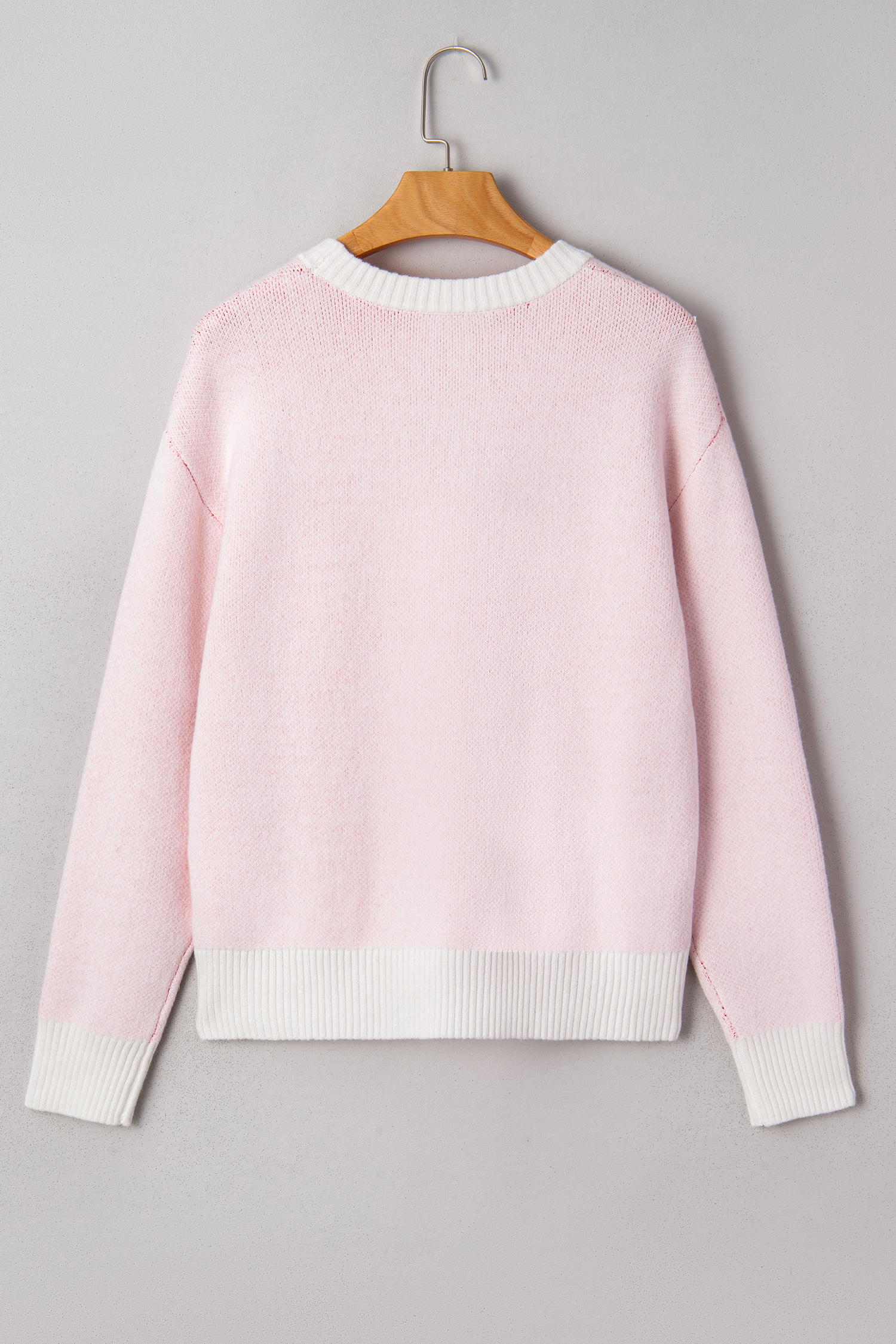 White Cherry Pattern Drop Shoulder Sweater