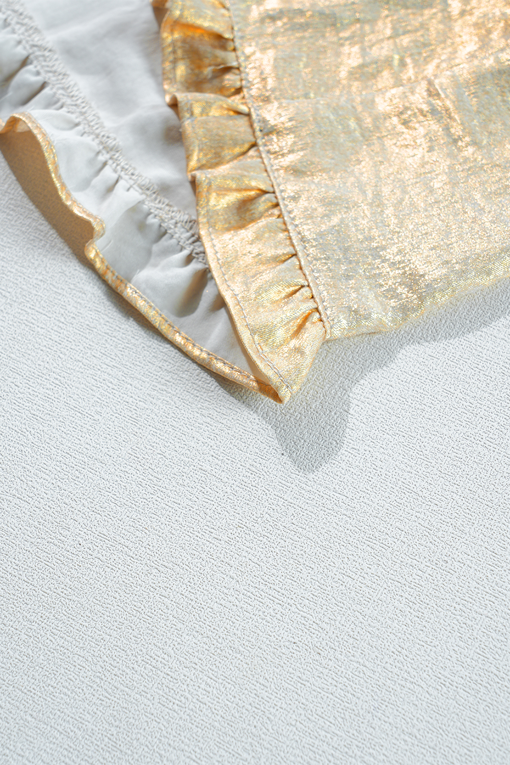 Dearlovers Gold Metallic Frilled V Neck Puff Sleeve Babydoll Blouse