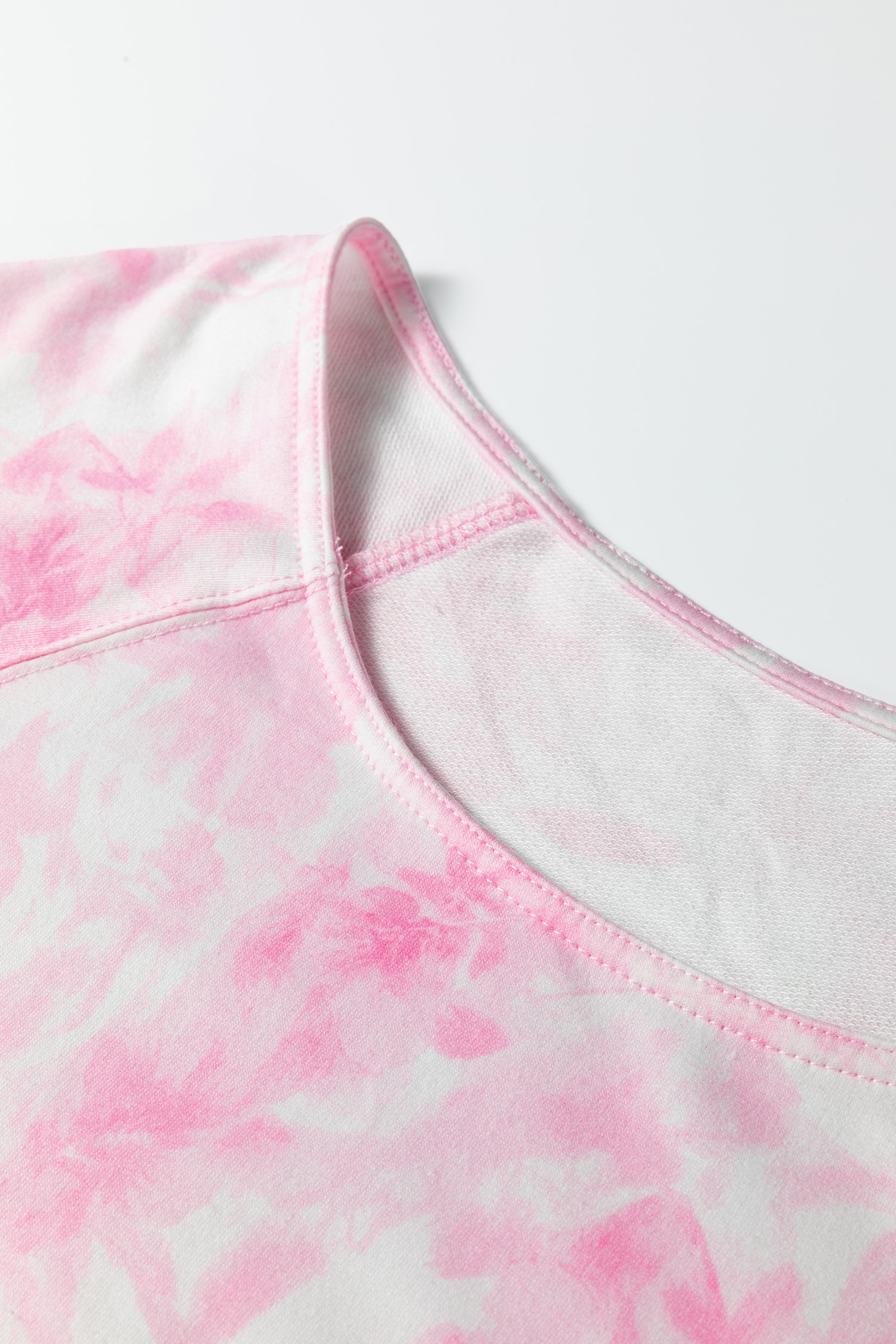 Pink Abstract Woodland Print Asymmetric Shoulder Long Sleeve Top