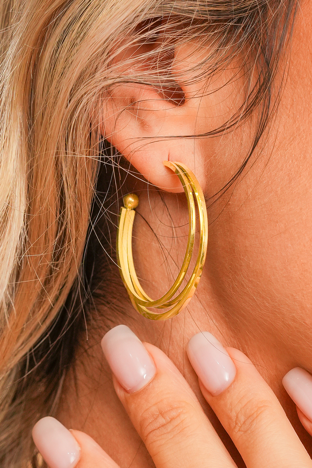 Gold Minimalist Plated Alloy Triple Hoop Earrings