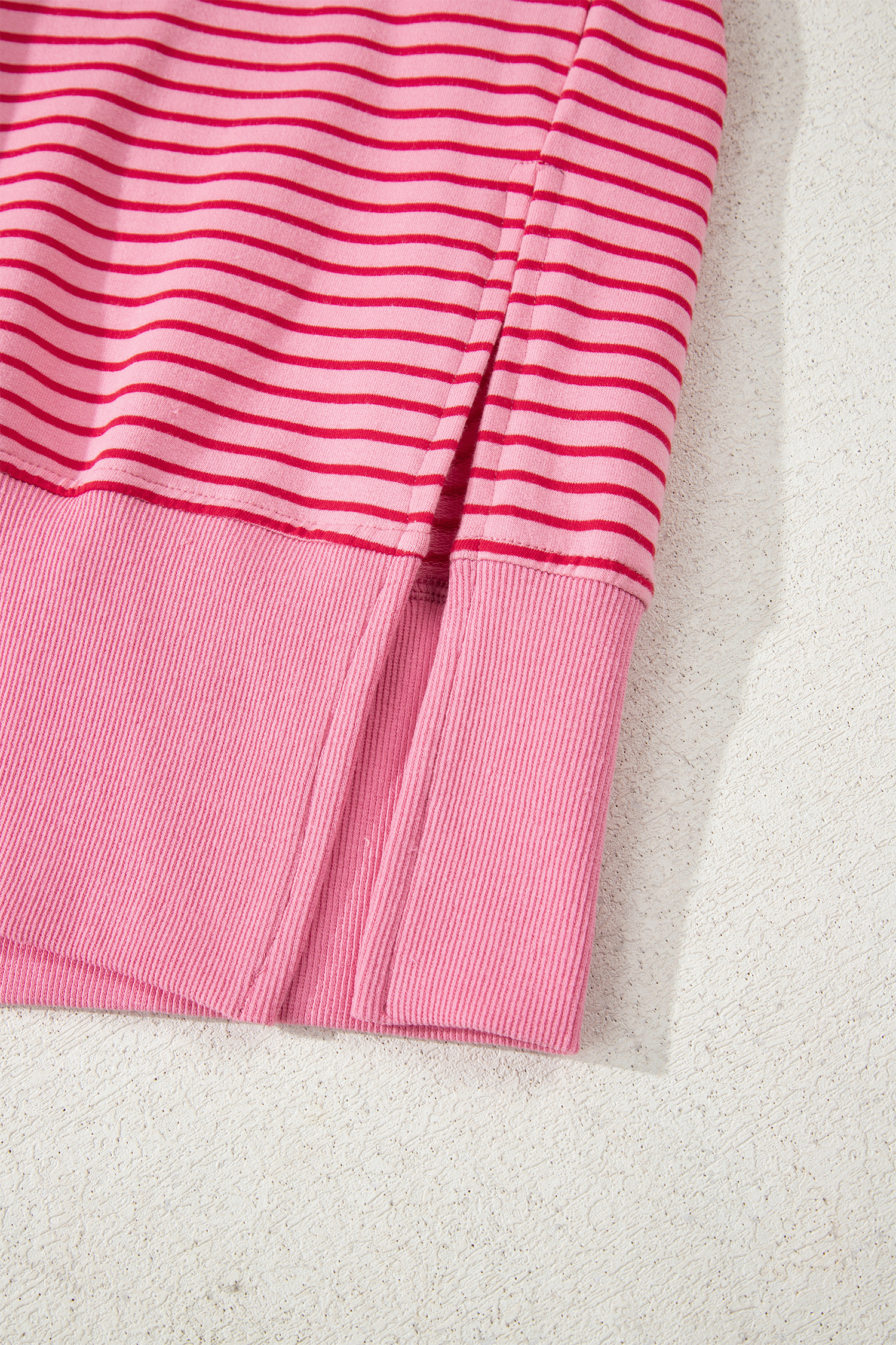 Purple Stripe Thumbhole Side Slits Drop Shoulder Loose Fit Hoodie